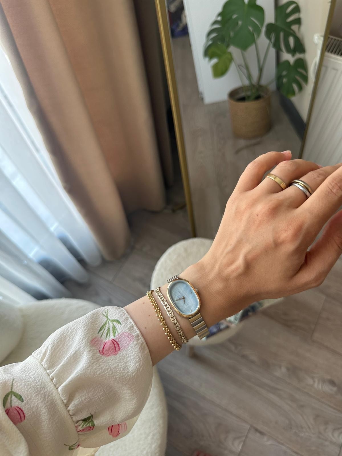 Brida Model Saat Ve Bileklik Seti - Gold Gümüş Mavi