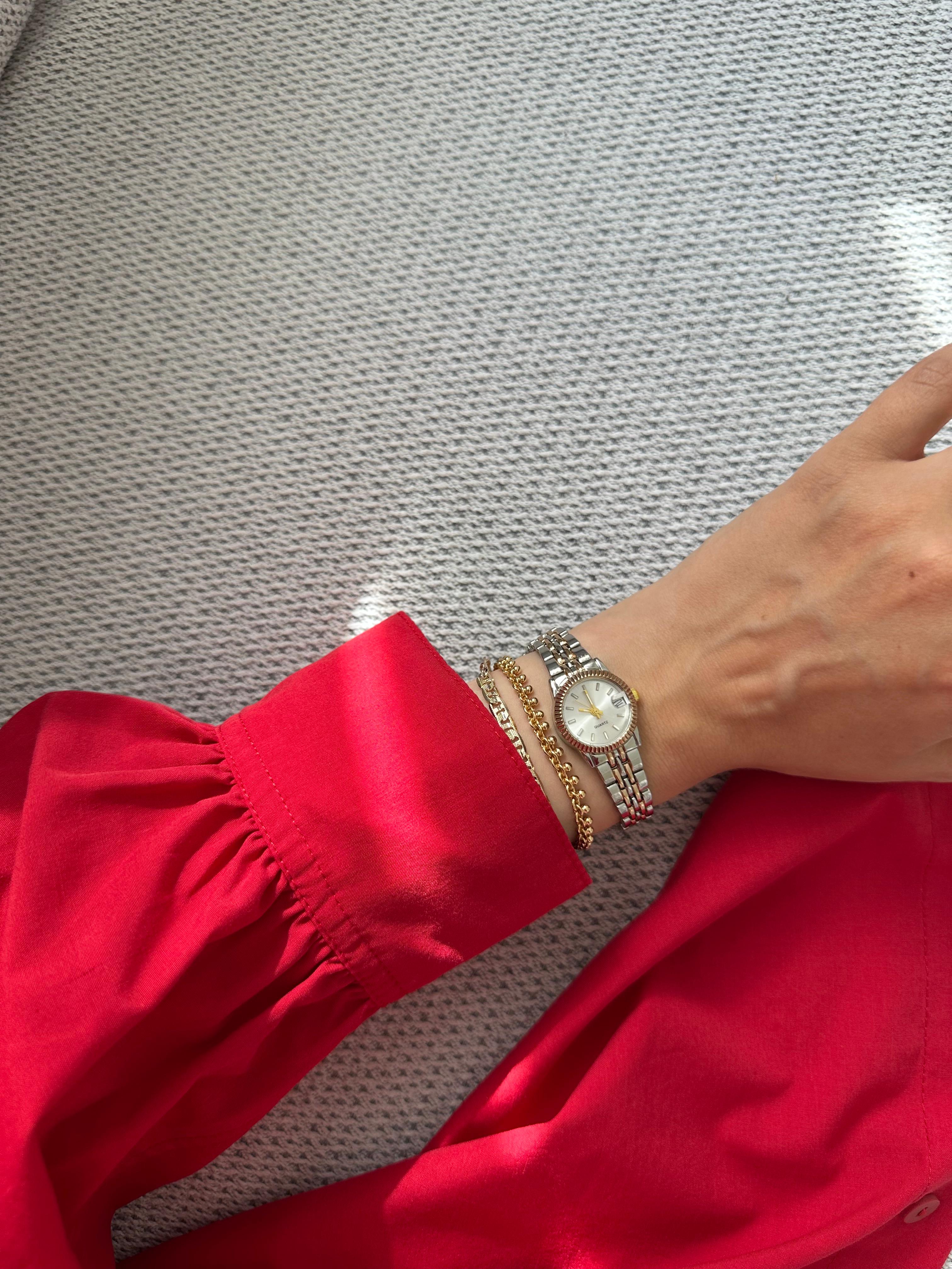 Adrina Model Saat Ve Bileklik Seti  - Gold Gümüş Yeşil