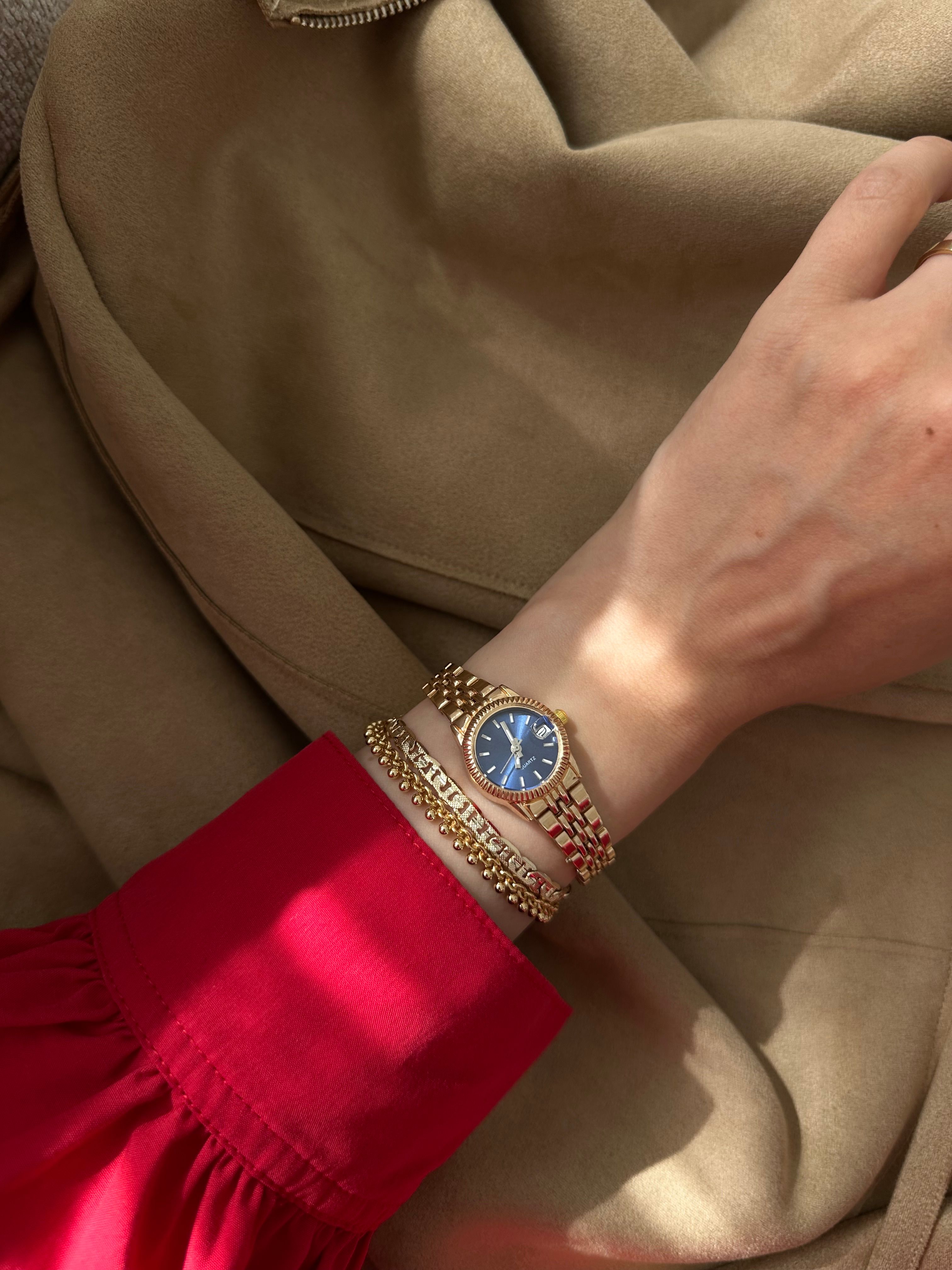 Adrina Model Saat Ve Bileklik Seti  - Gold Mavi