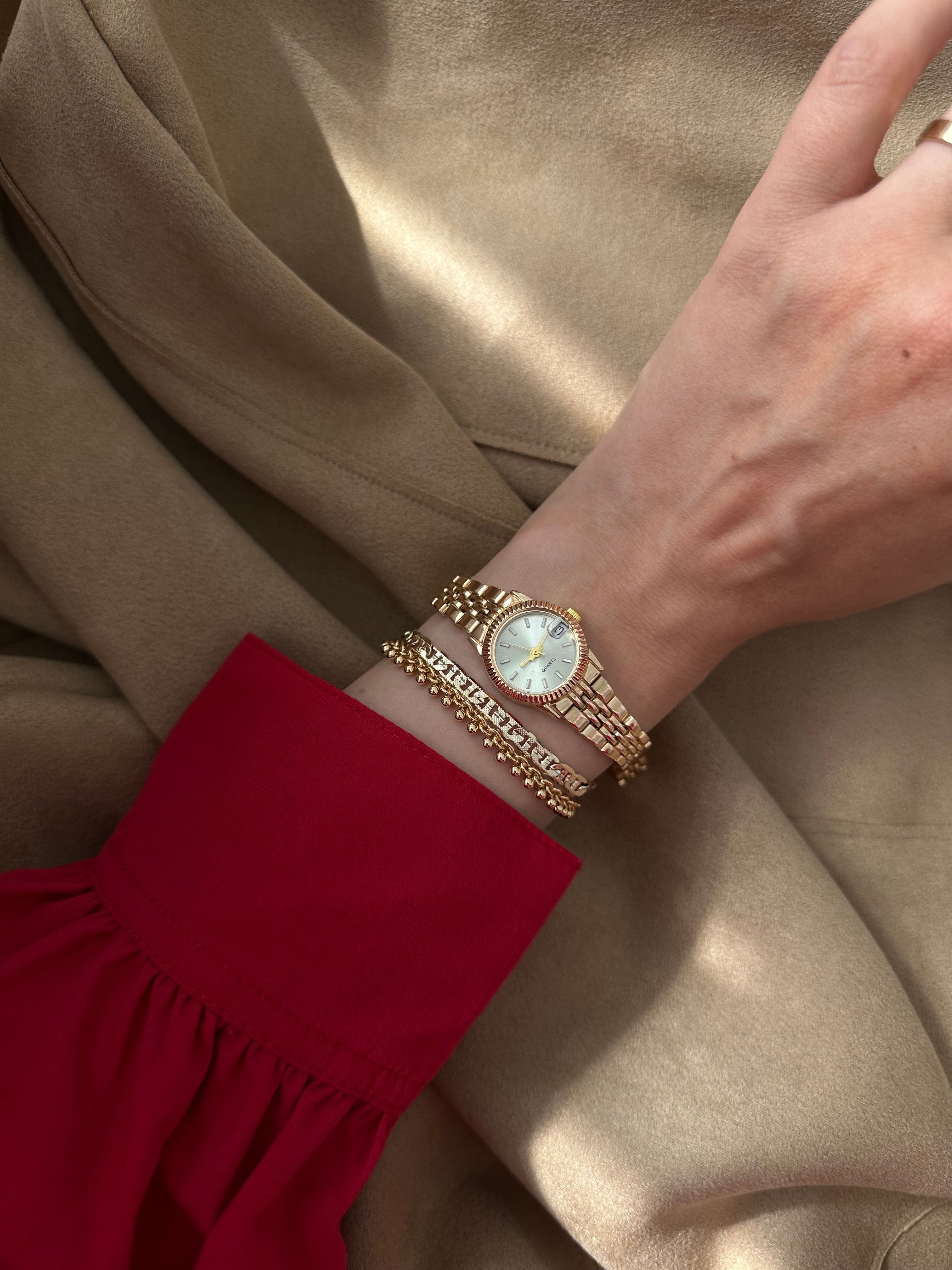 Adrina Model Saat Ve Bileklik Seti  - Gold Yeşil