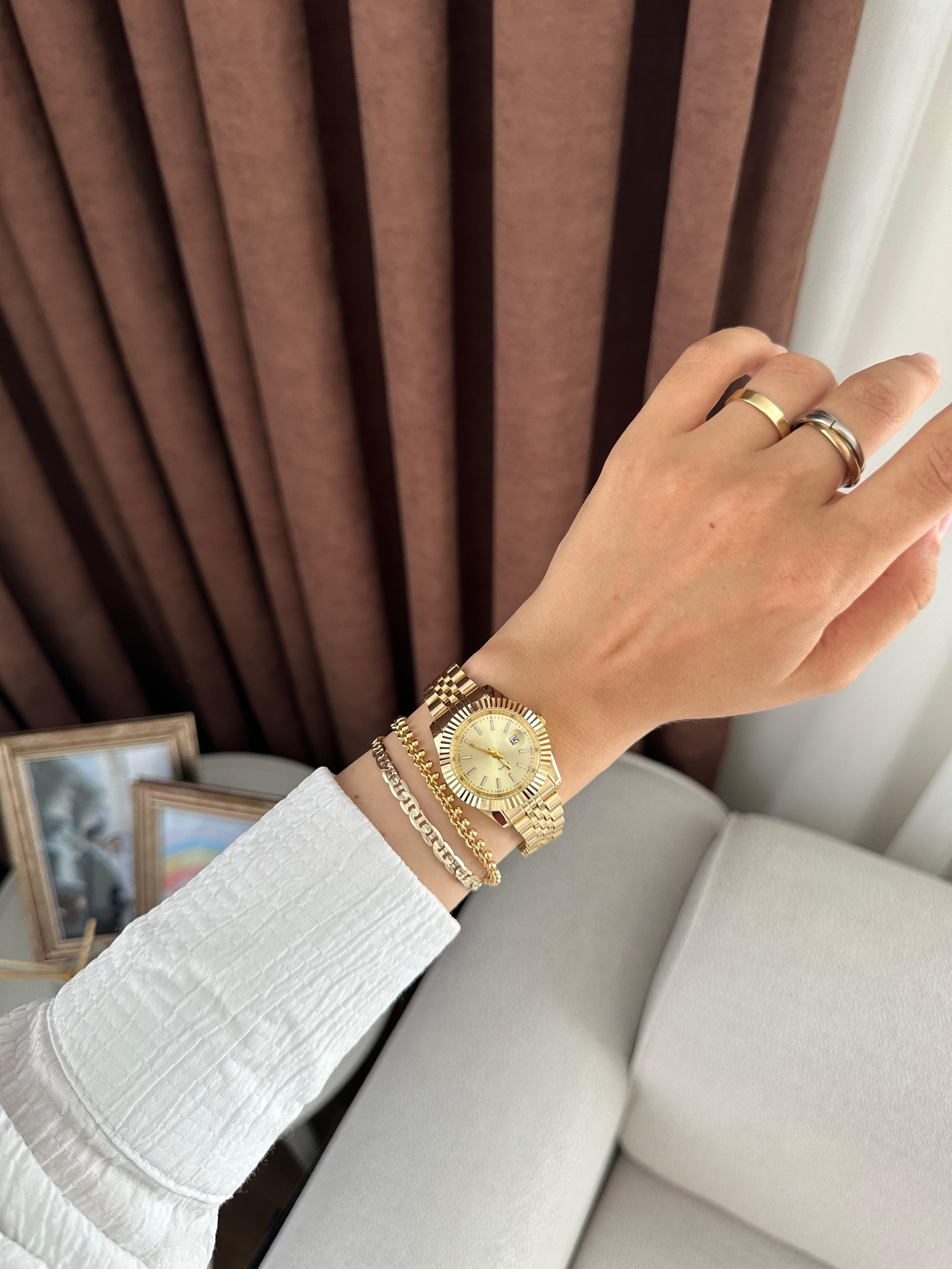 Betty Model Saat Ve Bileklik Seti - Gold Sarı