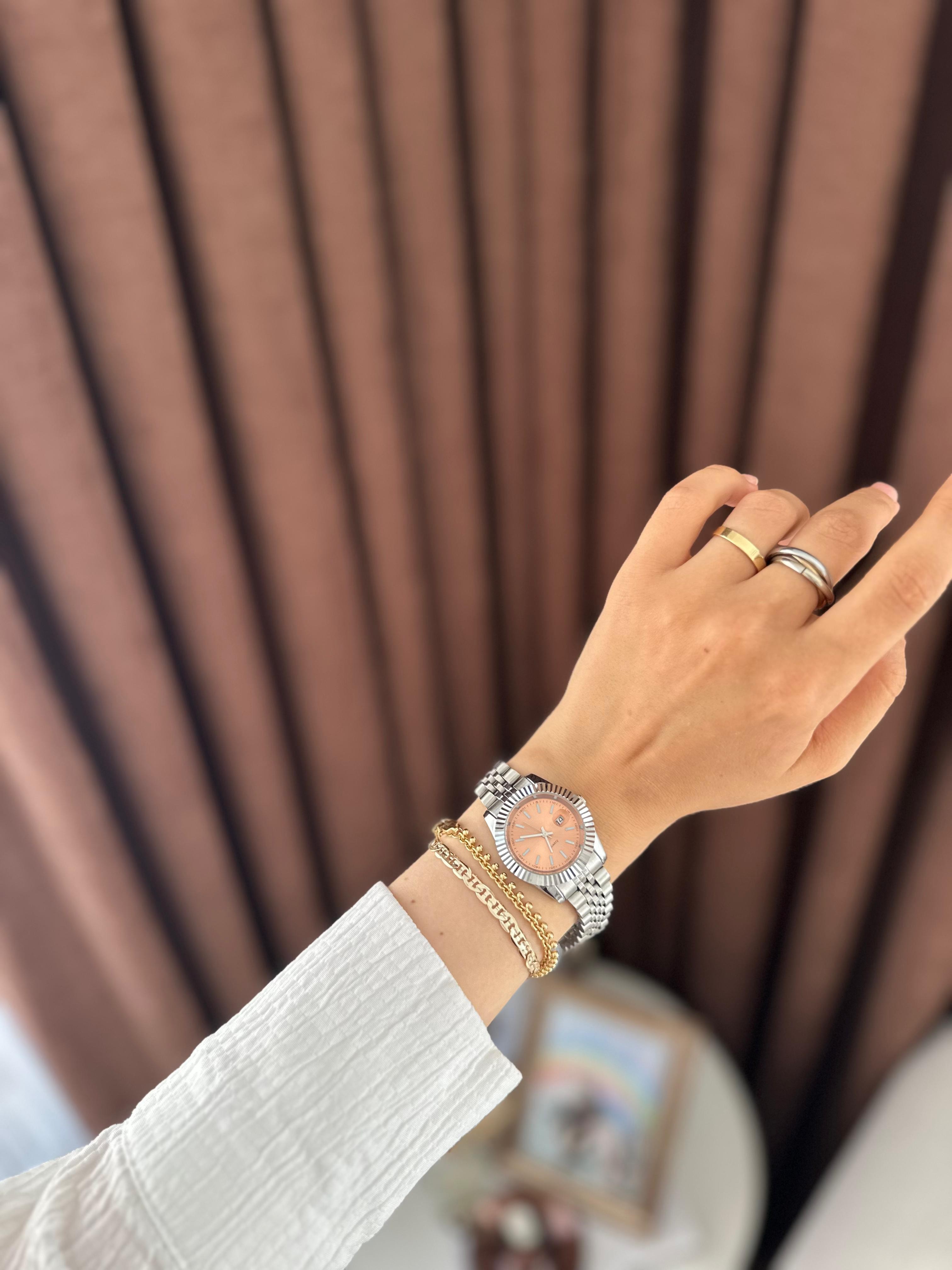 Betty Model Saat Ve Bileklik Seti - Gümüş Turuncu