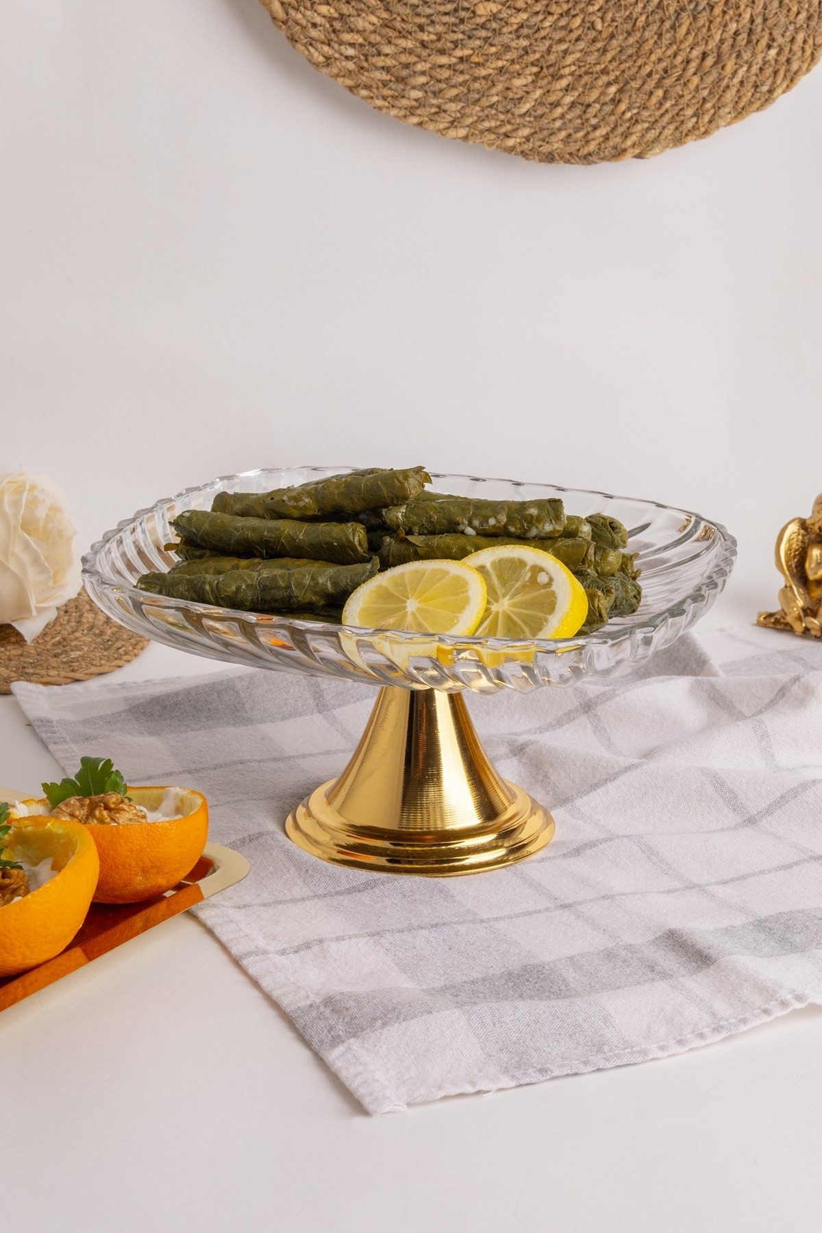 Gold Ayaklı Kare Cam Sunumluk Kase, Sarma, Dolma, Salata, Meyve, ve Pasta Sunum Stantı, Çeyizlik