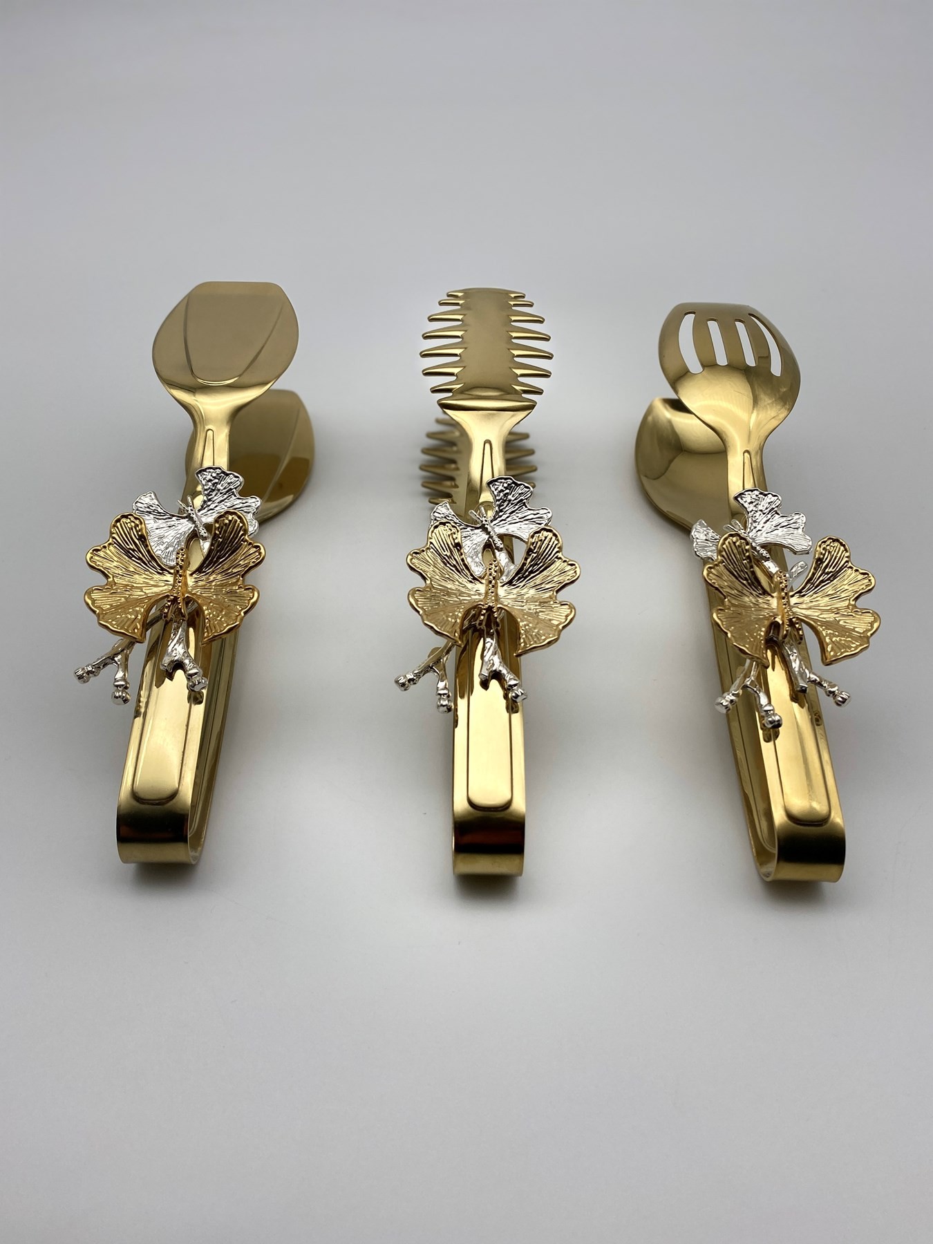 Kelebekli Gold Maşa, Salata, Makarna ve Pasta Sunum Maşası, Paslanmaz Çelik 18/10 Yemek Maşa Seti