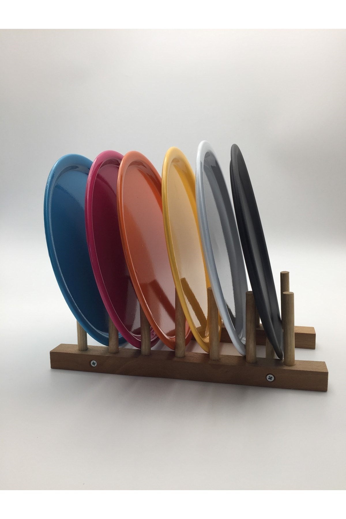 6'lı Mix Renk Yuvarlak Metal Tepsi, Tek Kişilik Çay ve Kahve Sunum Tepsisi 22cm