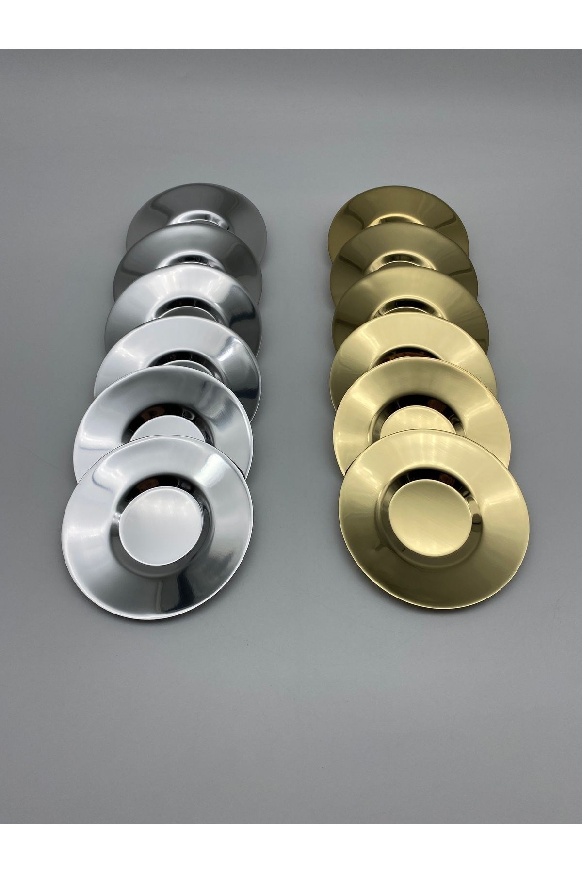 12'li Gold ve Gümüş Paslanmaz Çelik Çay Tabağı Seti PASCT01