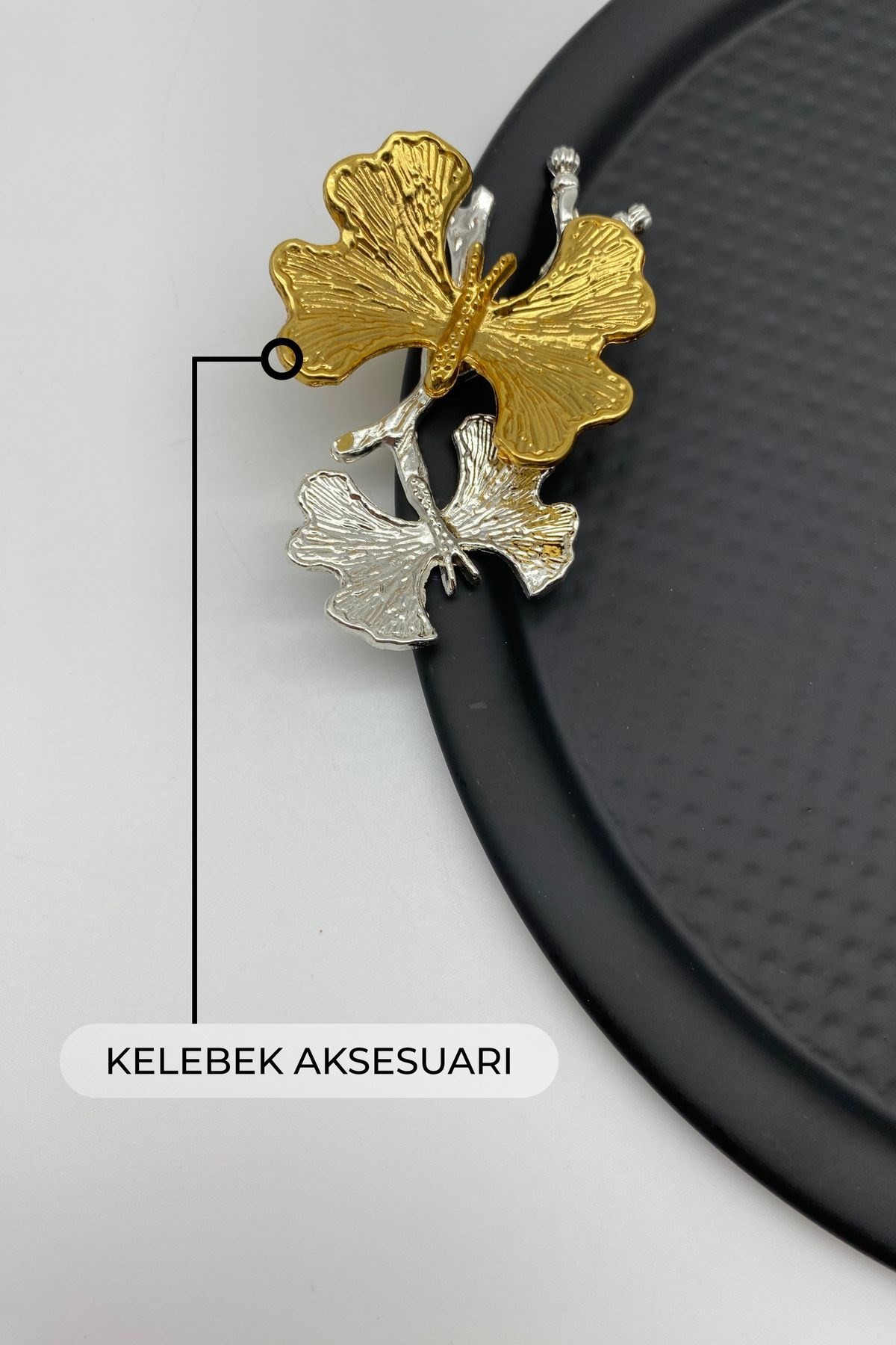 3'lü Kelebekli Yuvarlak Siyah Çay ve Kahve Sunum Tepsisi, Dekoratif Servis Tepsisi 22cm Tek kişilik