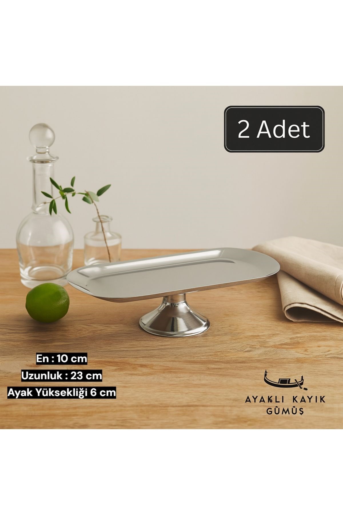 10x23 cm Ayaklı Kayık GÜMÜŞ Sunumluk,Çerezlik,Kahvaltı Tabağı,Sunum tabağı,Kozmetik,Takı Tabağı