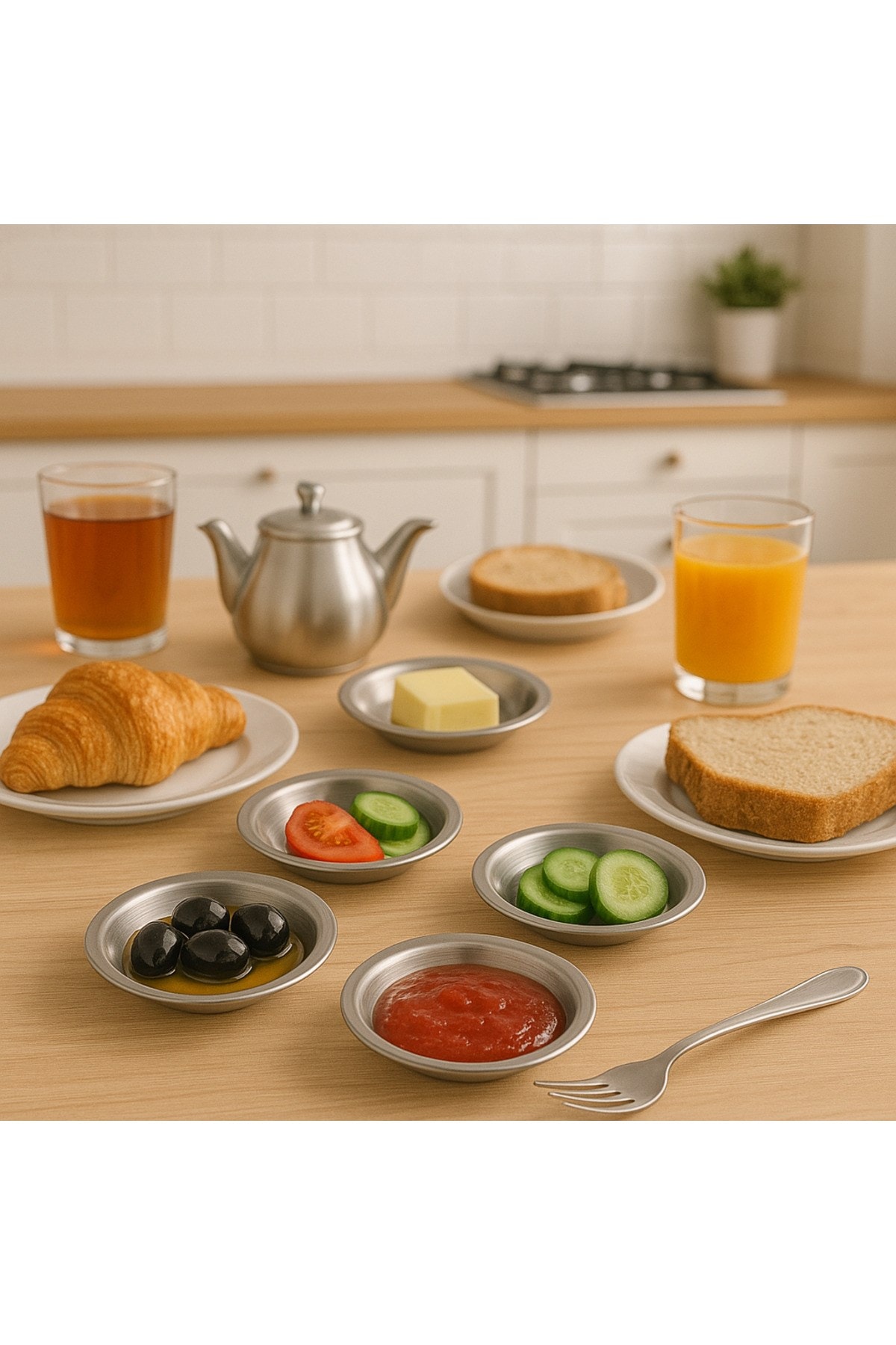 18/10 Paslanmaz Çelik Tabak Kase Seti 6 Parça,Kahvaltılık,Çerezlik,Çeyizlik,12 cm Tabak,Reçel Sunum