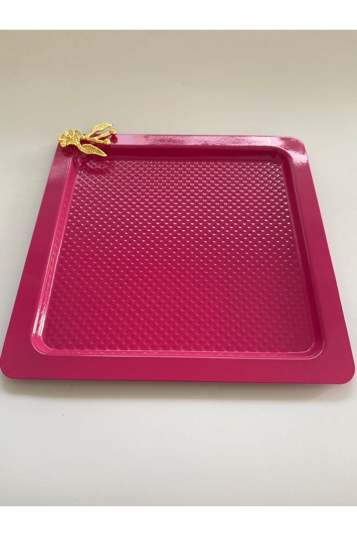 Metal Kare Pembe Renk Tepsi,sunum Tepsisi,kahve,çay Tepsisi,renkli Tepsi