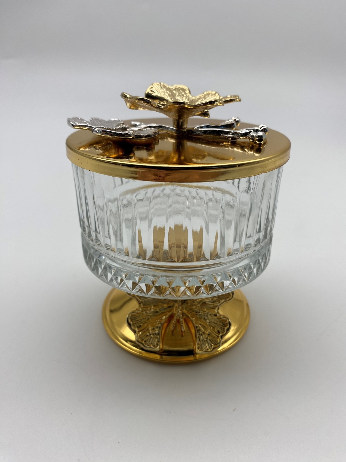 Ayaklı Gold Elysia Cam Magnolia Kasesi, Kelebek Kapaklı Dondurmalık, Şekerlik, Çerezlik