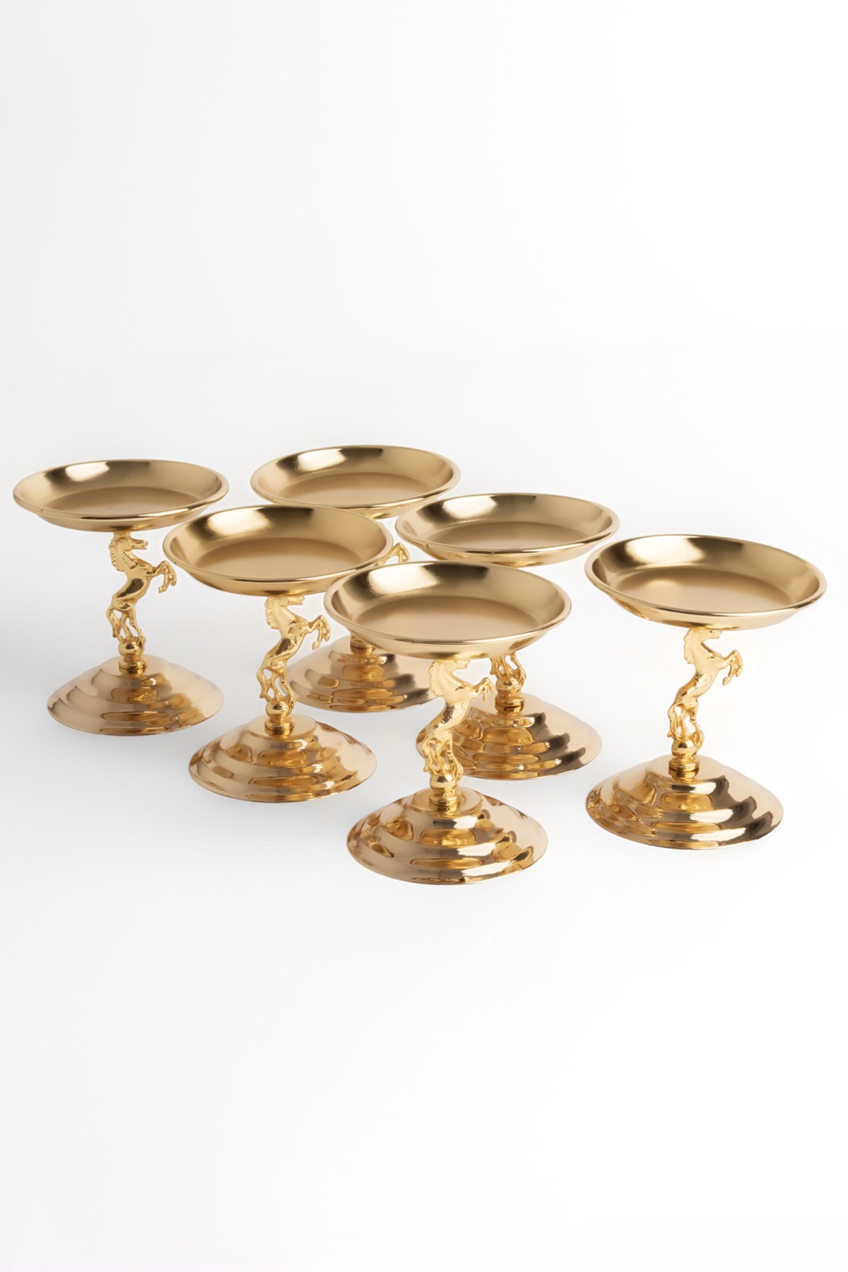 6'lı Atlı Gold Lokumluk, Çay ve Kahve Yanı Sunumluk, Metal Şekerlik, Makaronluk
