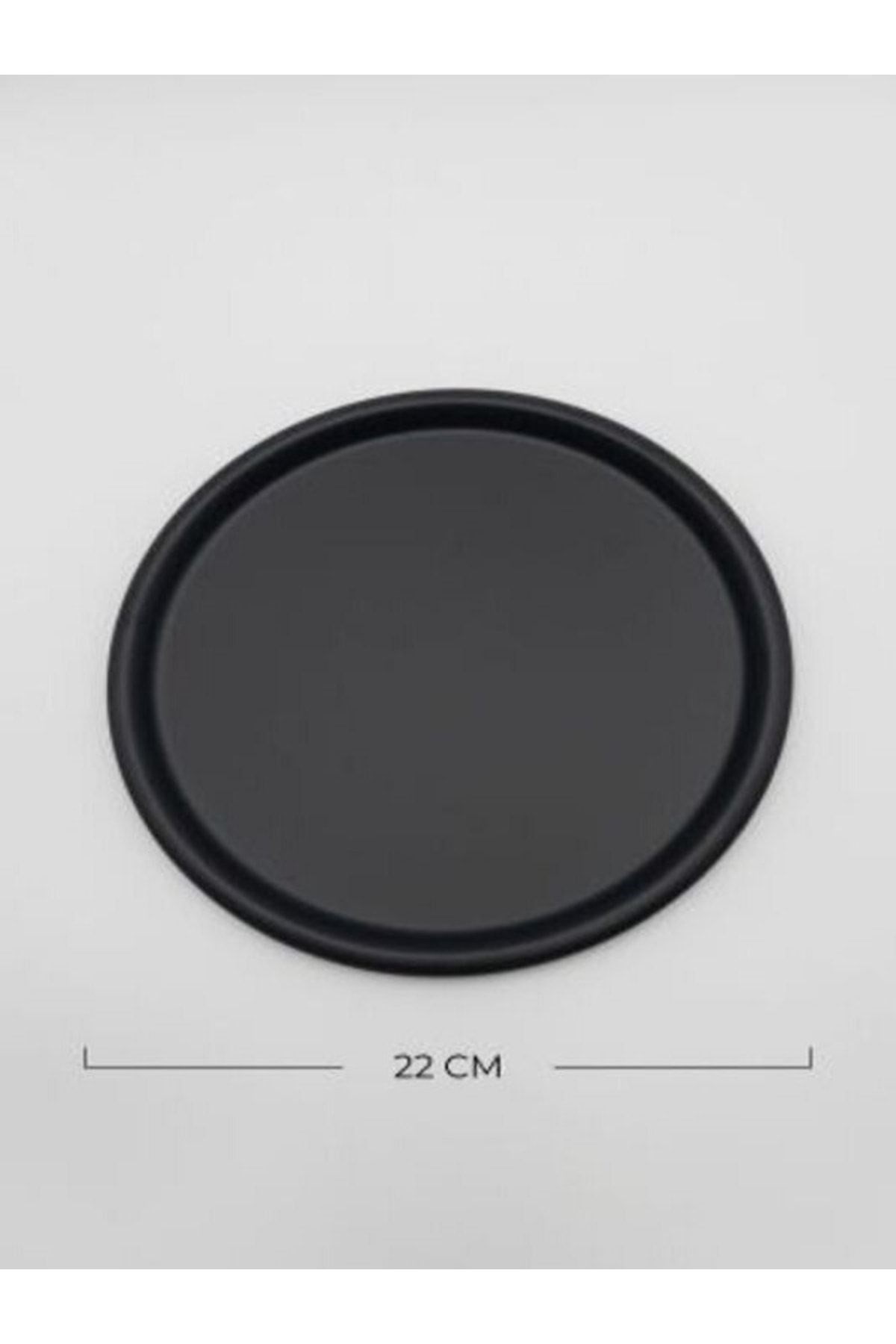 Siyah Metal Tek Kişilik Dekoratif Çay, Kahve Ve Pasta Servisi Sunum Tepsisi 22cm