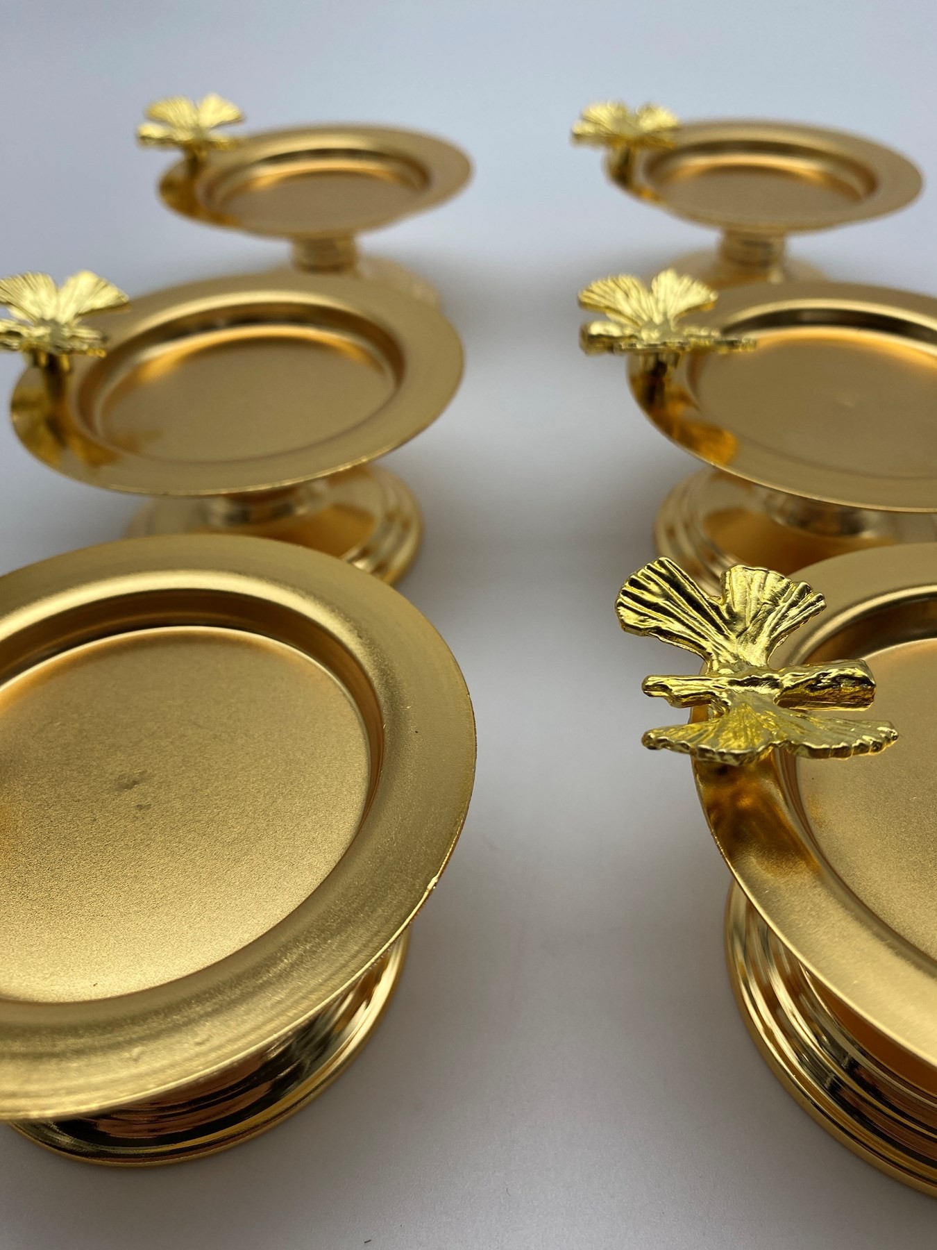 6'lı Kelebekli Gold Makaronluk, Lokumluk, Çay ve Kahve Yanı Sunumluk, Metal Şekerlik