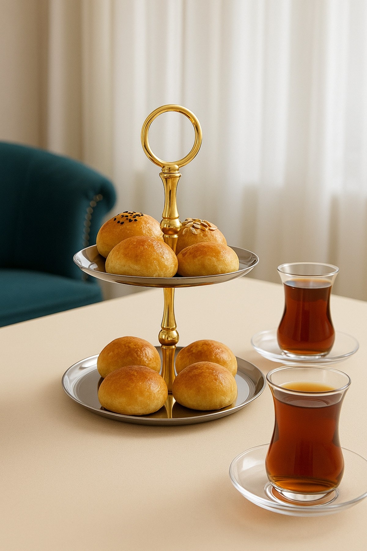 2 Katlı Yuvarlak Paslanmaz Çelik Sunumluk,Kurabiyelik,Makaronluk,Söz,Nişan Masa Aksesuarı,Çeyizlik