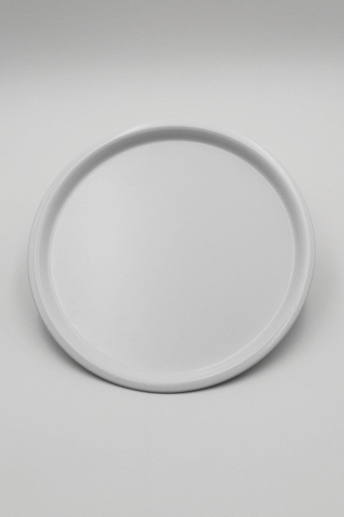 6'lı Beyaz Yuvarlak Metal Tepsi, Tek Kişilik Çay ve Kahve Sunum Tepsisi 22cm