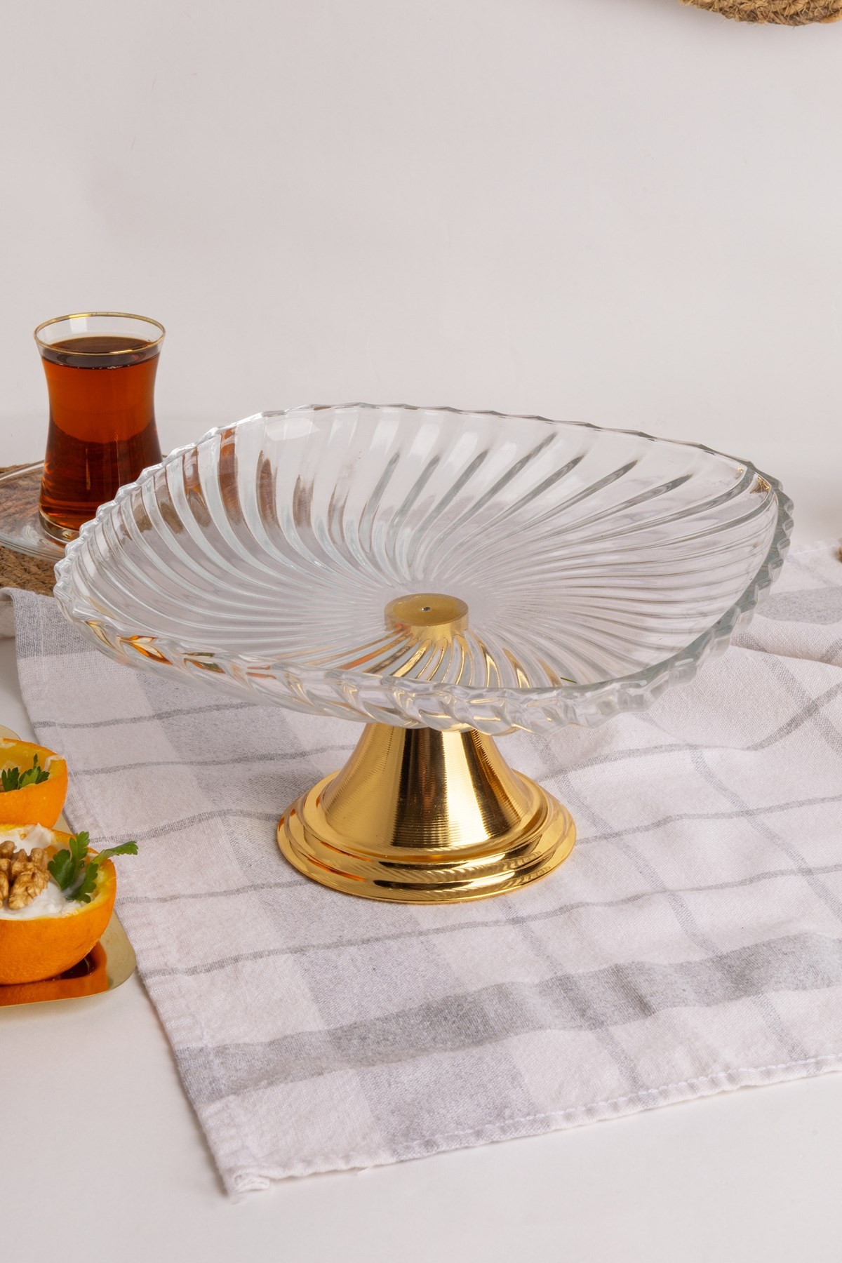2'li Gold Ayaklı Kare Cam Sunumluk, Sarma, Dolma, Salata, Meyve, ve Pasta Stantı, Çeyizlik