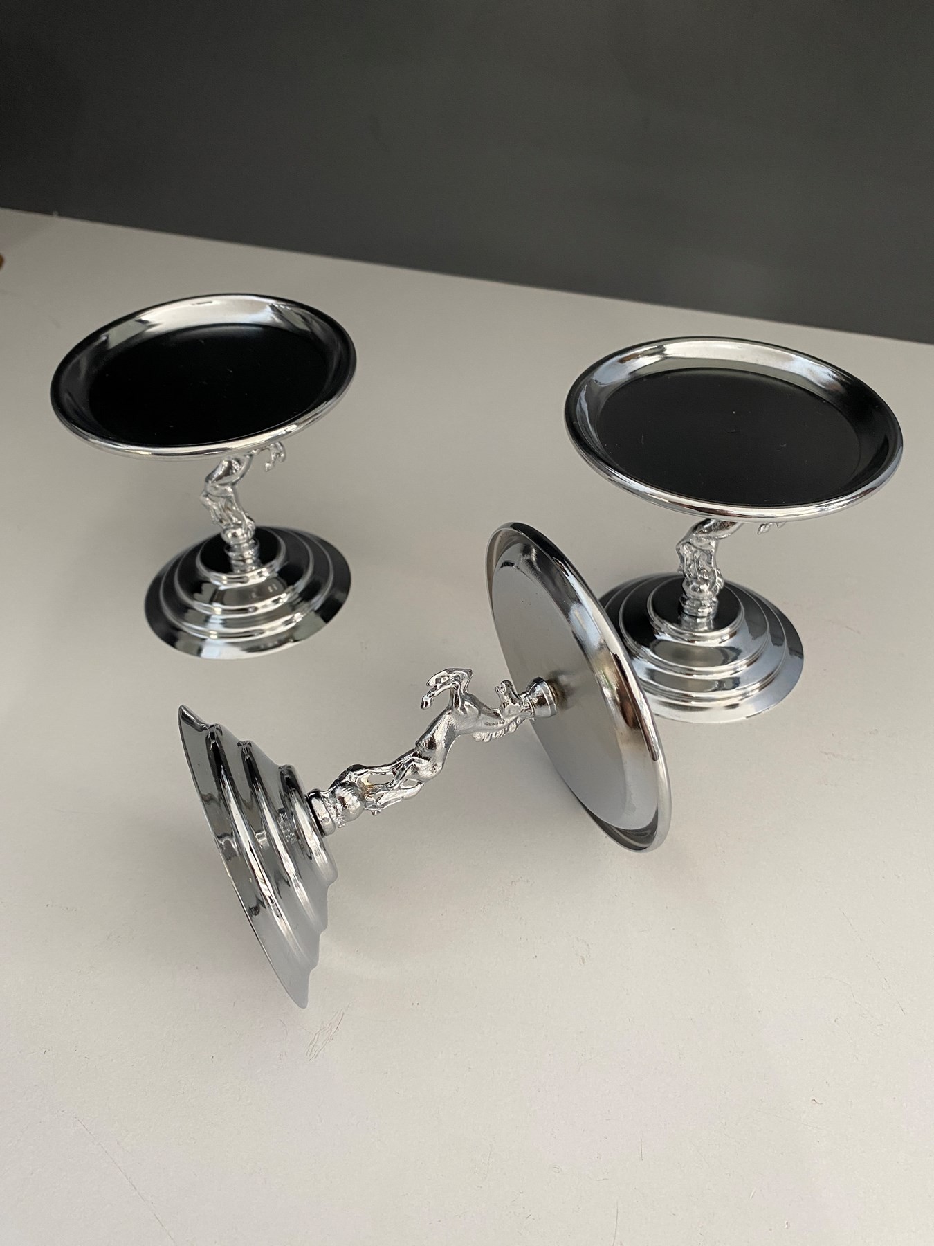 3'lü Atlı Gümüş Lokumluk, Çay ve Kahve Yanı Sunumluk, Metal Şekerlik, Makaronluk
