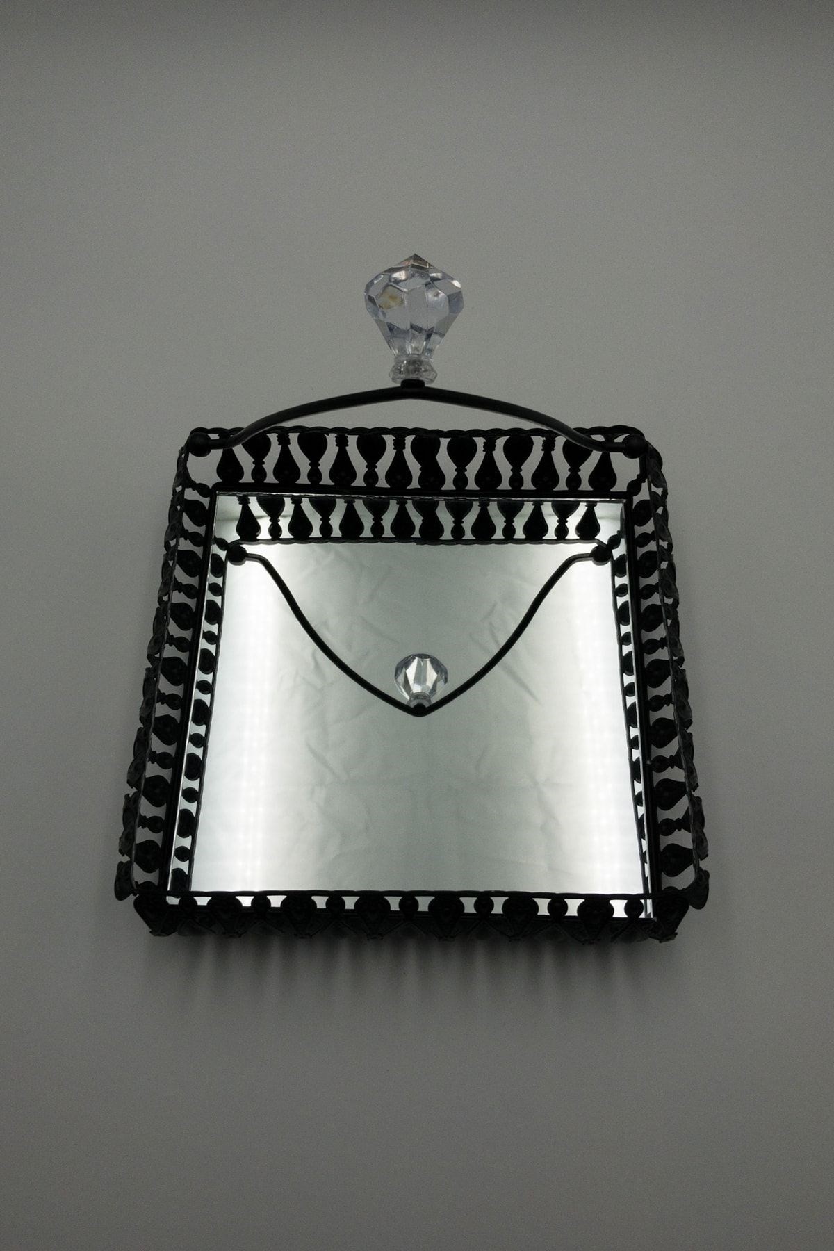Mat Siyah Metal Kare Aynalı Peçetelik 20x20x5