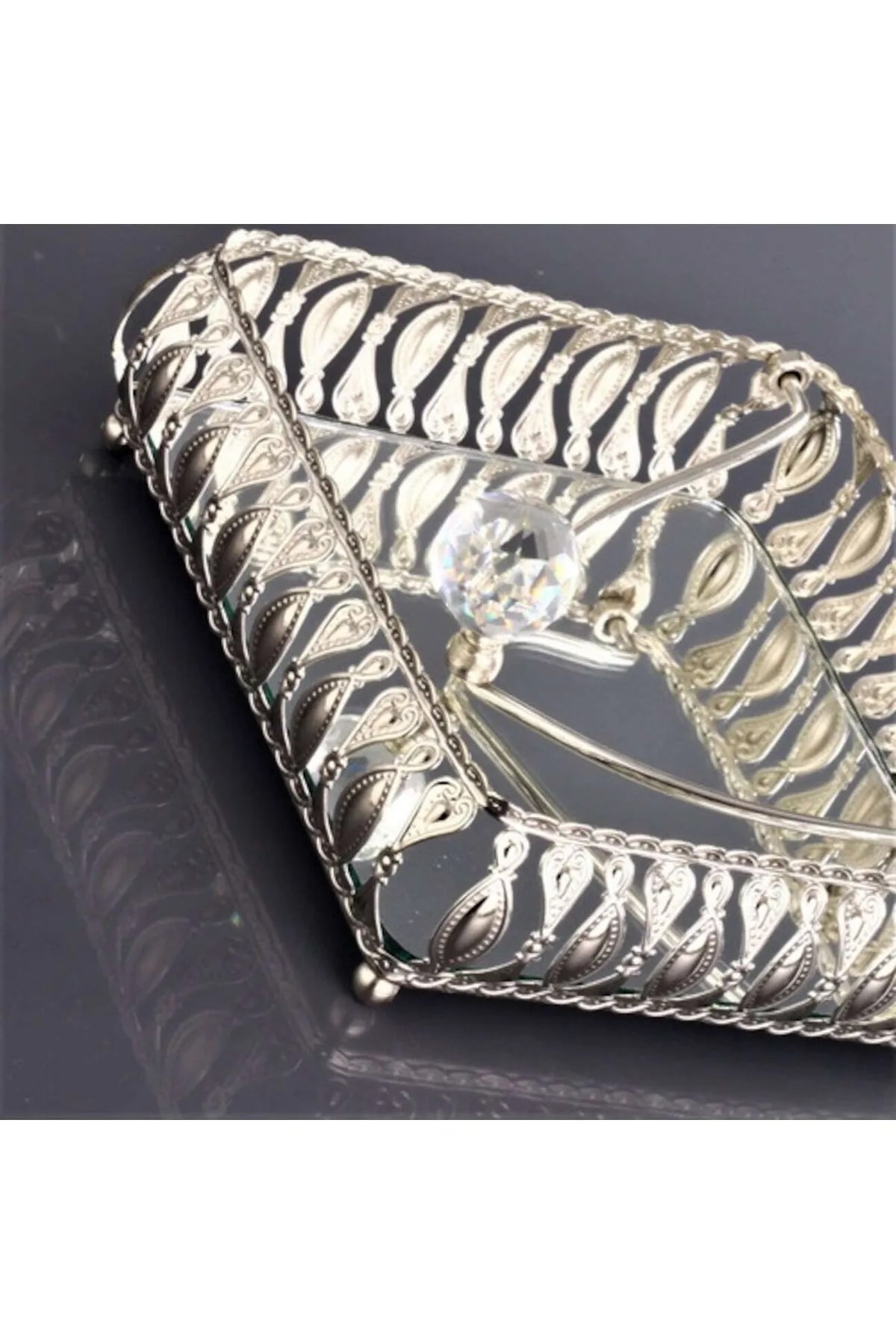 Kristal Topuzlu Gümüş Metal Aynalı Peçetelik