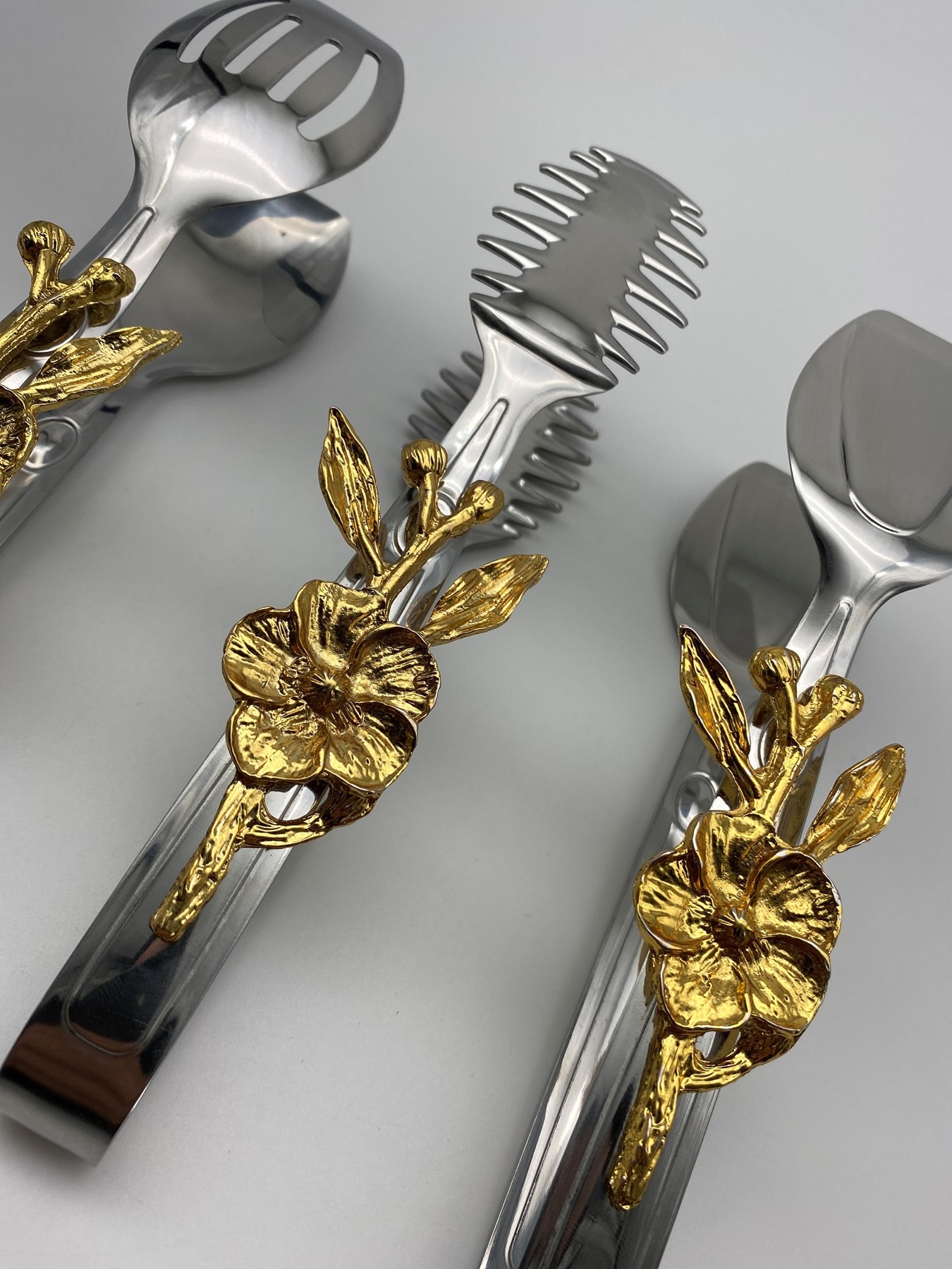 Japon Güllü Gümüş Salata, Makarna ve Pasta Servis Sunum Maşası, Paslanmaz Çelik 18/10 Yemek Maşası