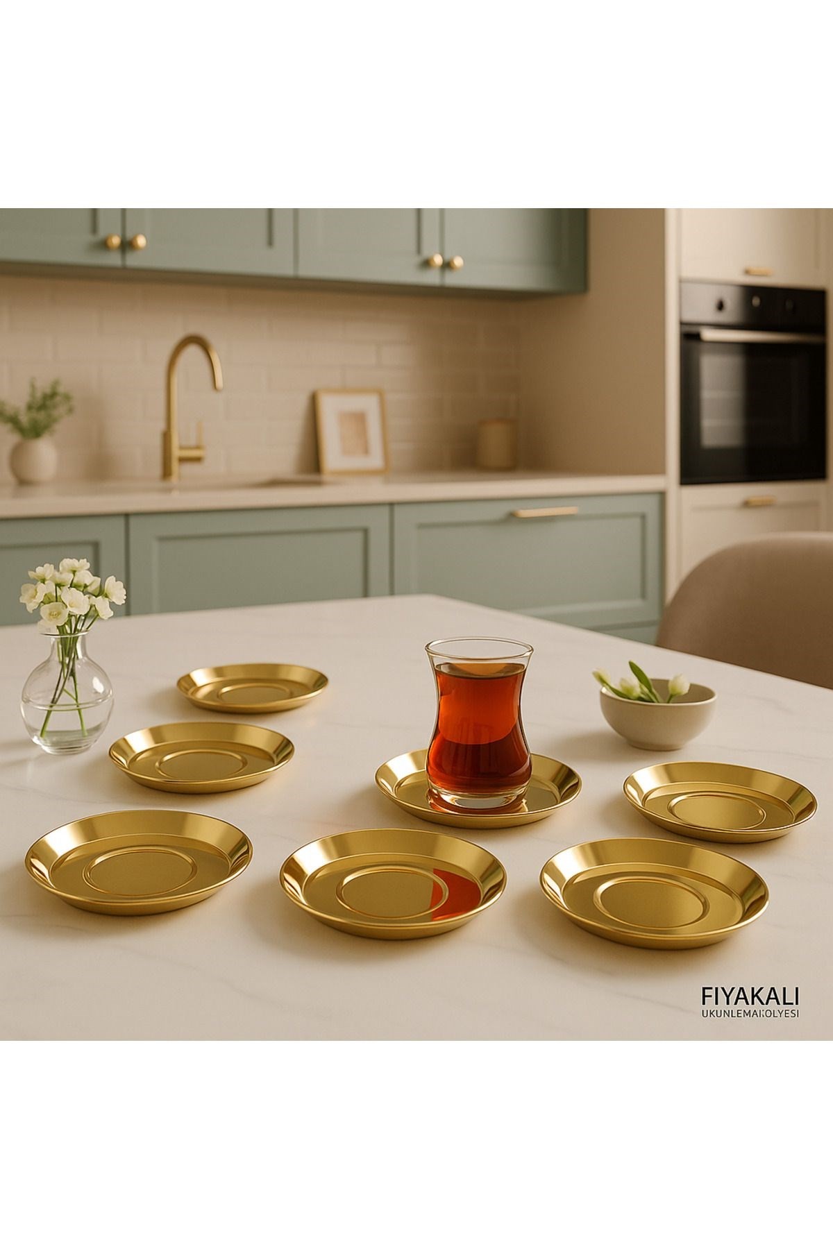6 Adet Paslanmaz Çelik Gold Renk Çay Tabağı seti
