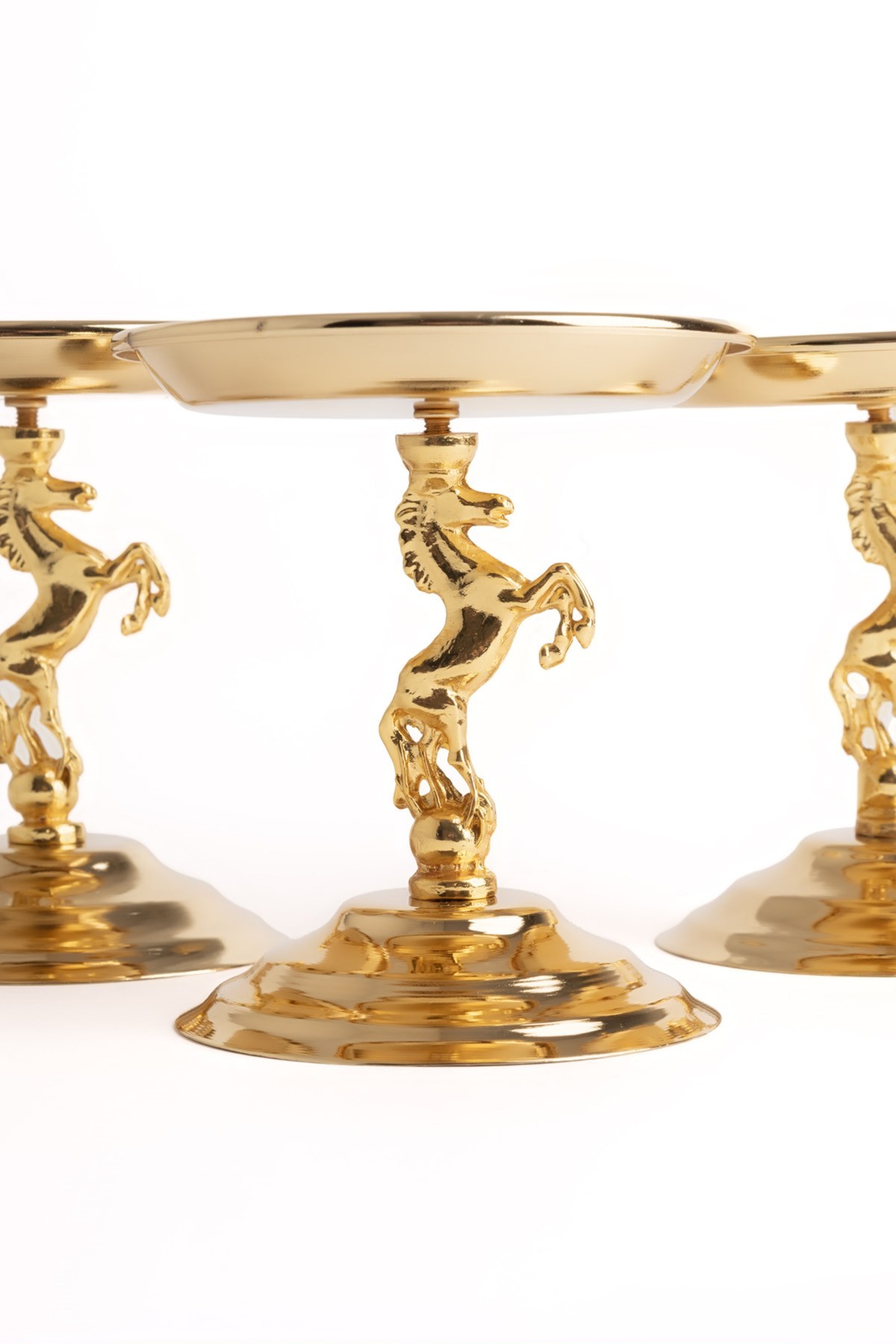 3'lü Atlı Gold Lokumluk, Çay ve Kahve Yanı Sunumluk, Metal Şekerlik, Makaronluk
