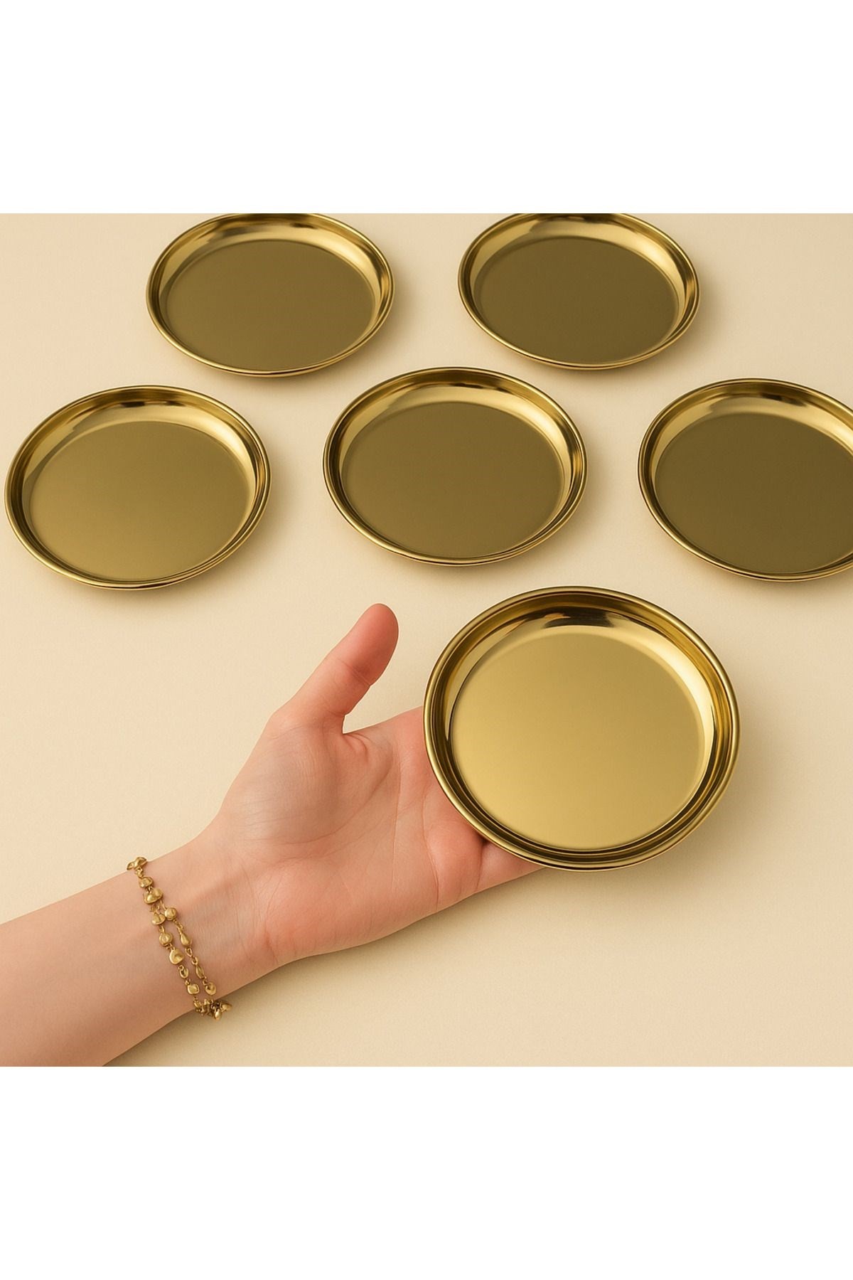 6 Adet 12 cm Gold Yuvarlak paslanmaz çelik,lokumluk,ikramlık, pasta servis,Kahve Fincan altlığı