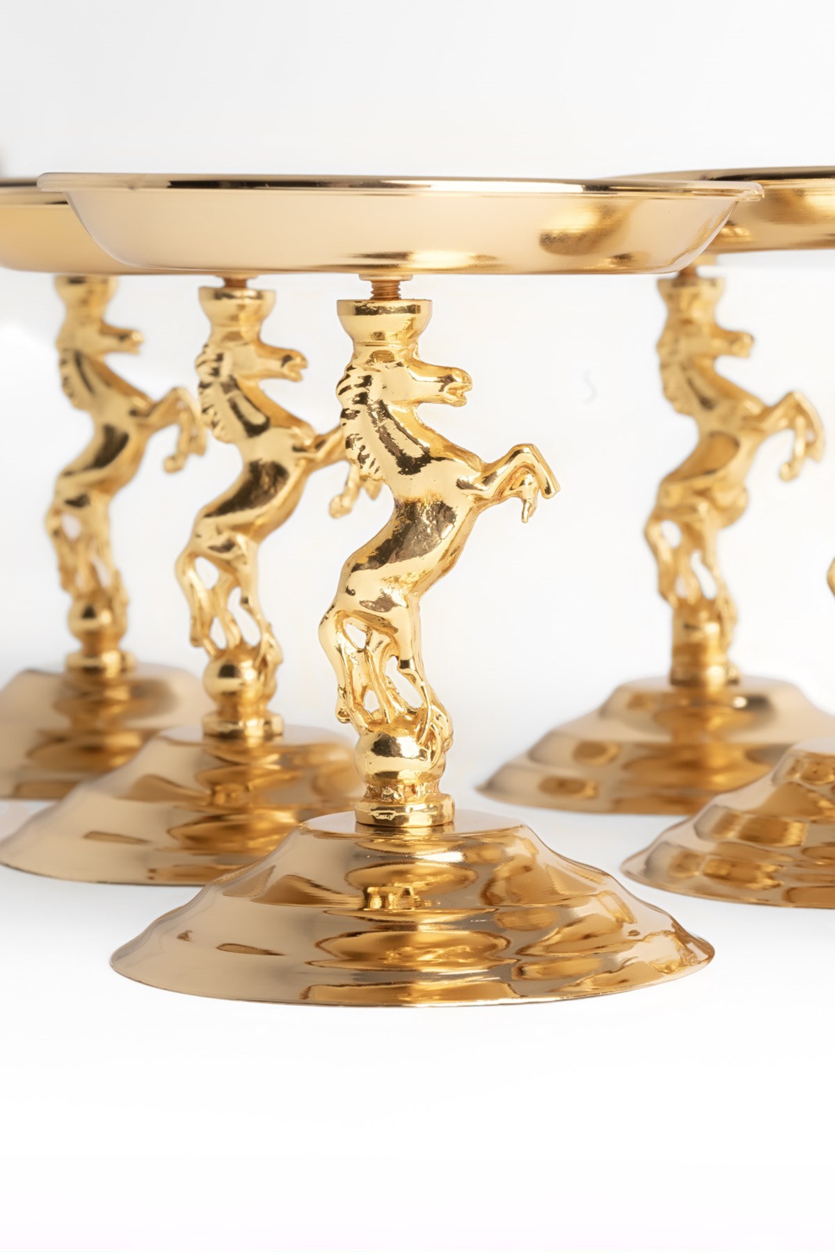 6'lı Atlı Gold Lokumluk, Çay ve Kahve Yanı Sunumluk, Metal Şekerlik, Makaronluk