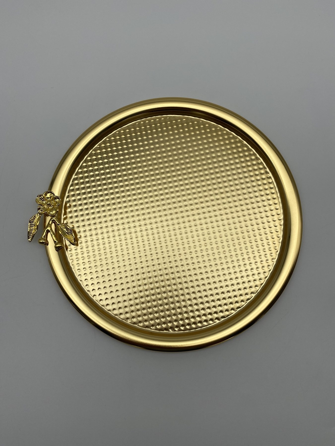 2'li Japon Güllü Yuvarlak Gold Çay ve Kahve Sunum Tepsisi, Dekoratif Servis Tepsisi 22cm