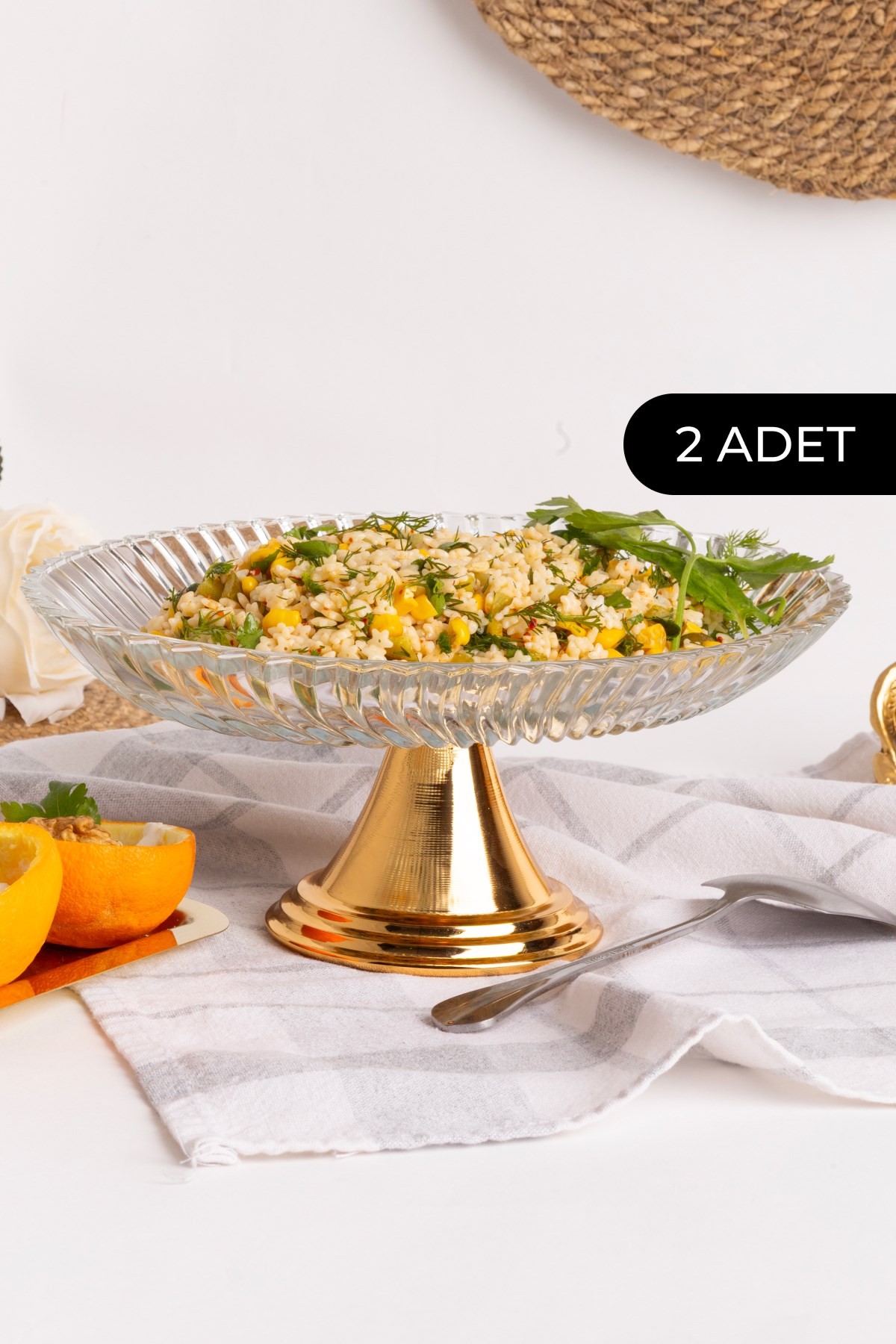 2'li Gold Ayaklı Oval Cam Sunumluk, Sarma, Dolma, Salata, Meyve, ve Pasta Stantı, Çeyizlik