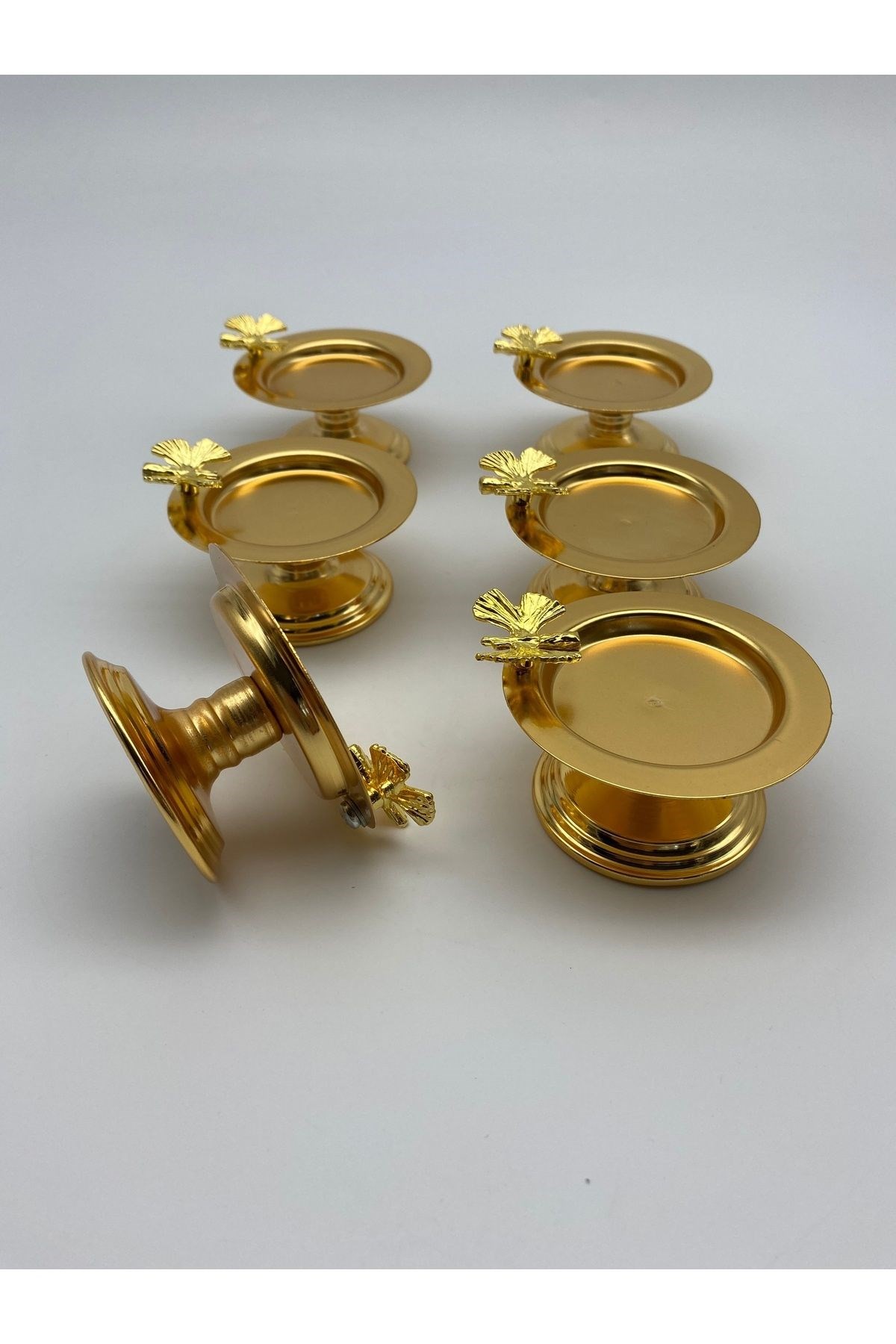 3 Gold, 3 Gümüş Kelebekli Makaronluk, Çay ve Kahve Yanı Lokumluk, Şekerlik, Metal Sunumluk