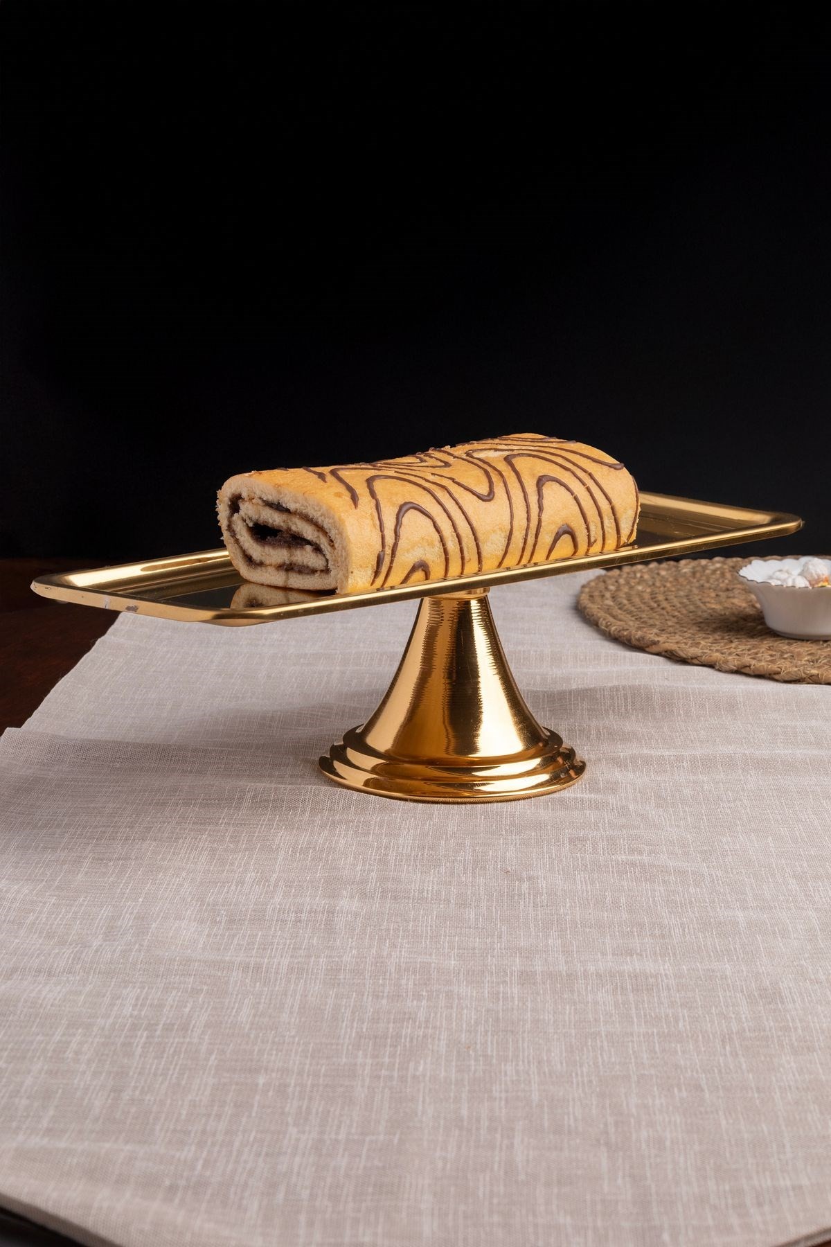 Gold Dikdörtgen, Ayaklı Şık Kek, Pasta, Kurabiye ve Tatlı Servis Sunum Standı