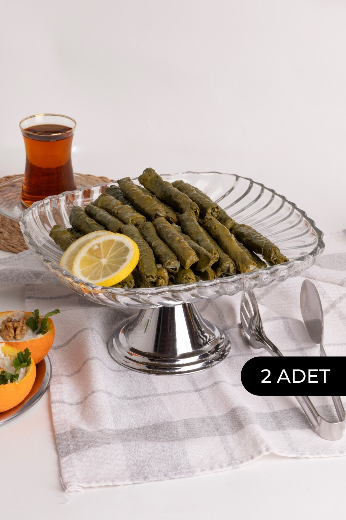 2'li Gümüş Ayaklı Kare Cam Sunumluk, Sarma, Dolma, Salata, Meyve, ve Pasta Stantı, Çeyizlik