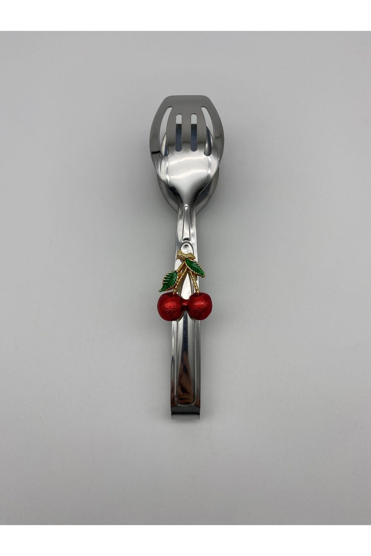 Kirazlı Gümüş Maşa Seti, Salata, Makarna ve Pasta Servis Sunum Maşası, Paslanmaz Çelik 18/10