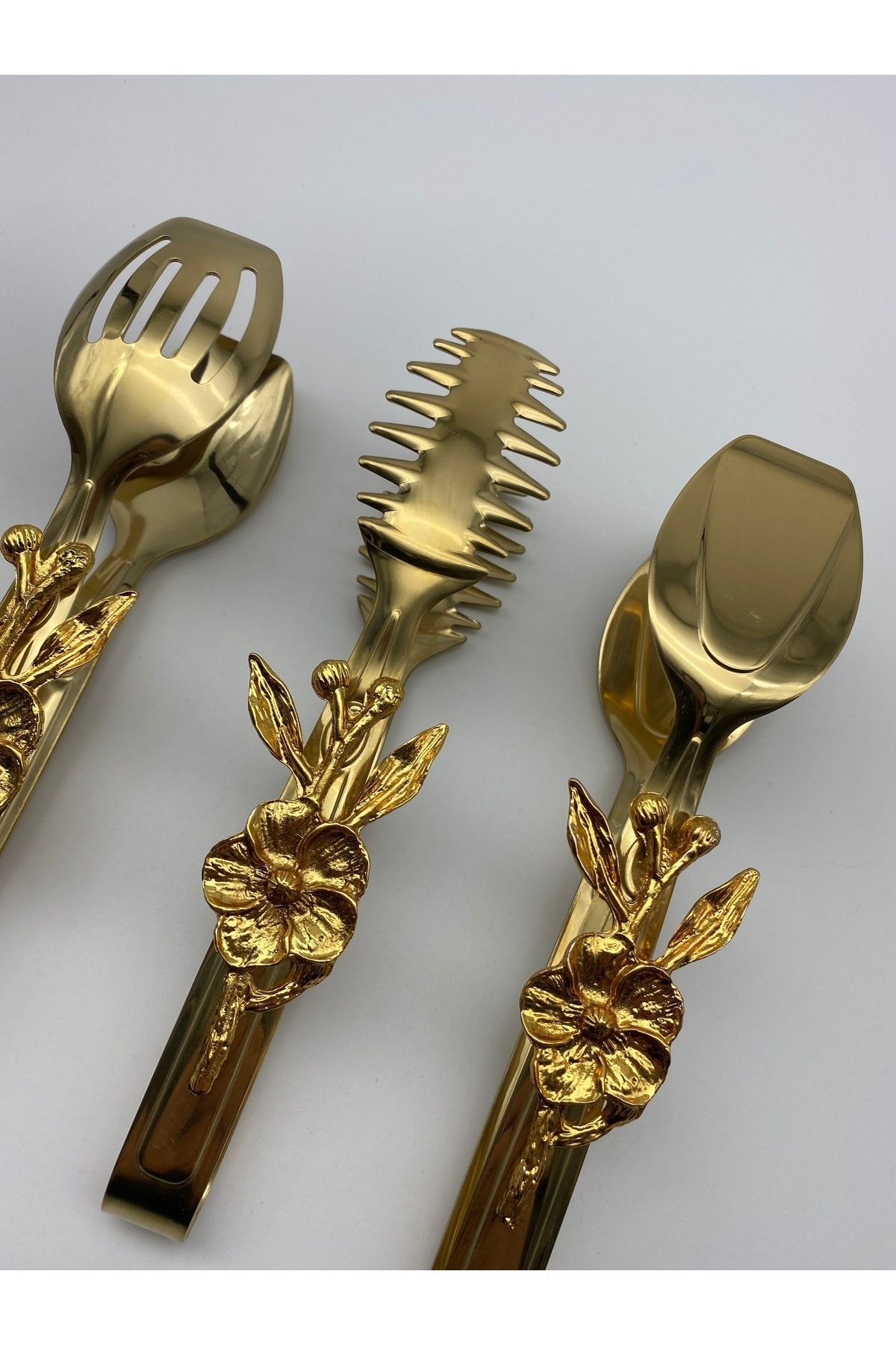 Japon Güllü Gold Salata, Makarna ve Pasta Servis Sunum Maşası, Paslanmaz Çelik 18/10 Yemek Maşası