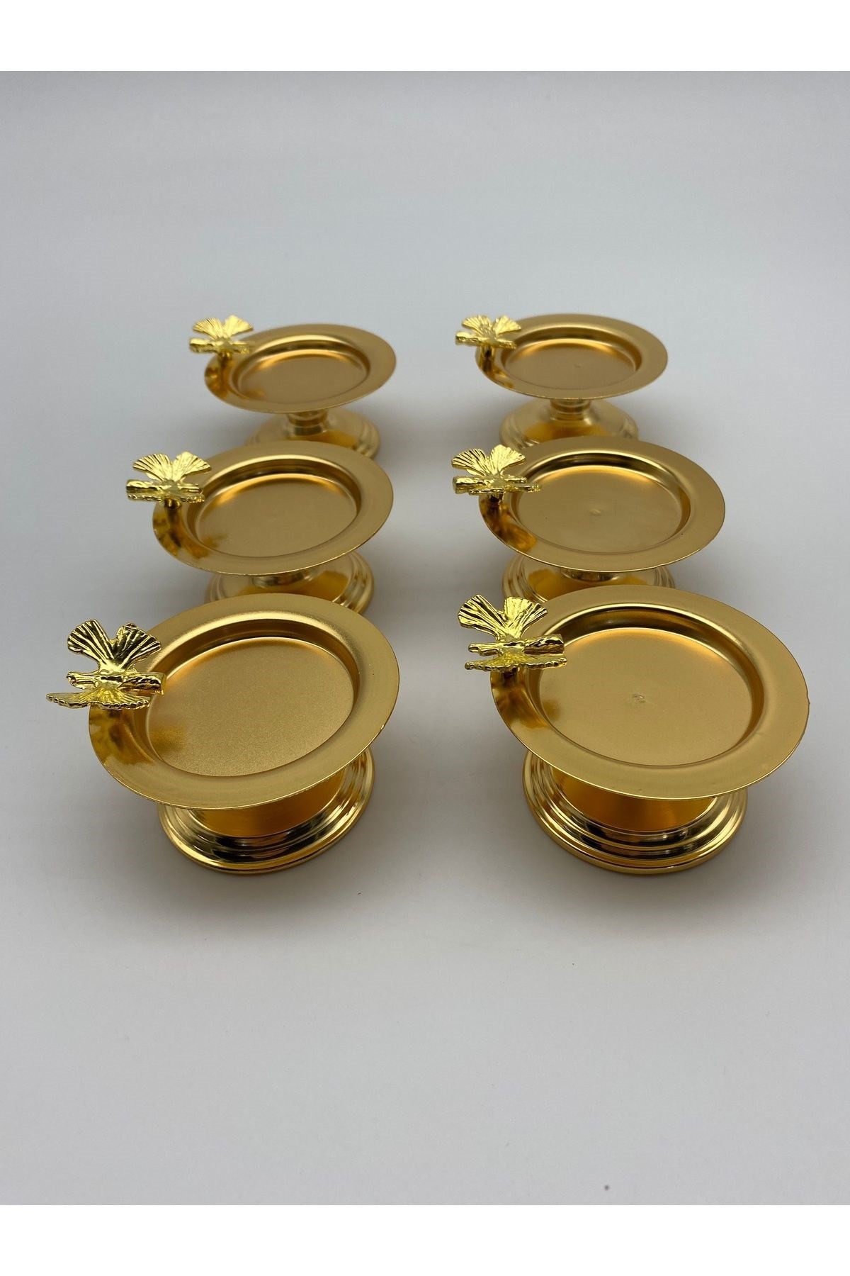 3 Gold, 3 Gümüş Kelebekli Makaronluk, Çay ve Kahve Yanı Lokumluk, Şekerlik, Metal Sunumluk