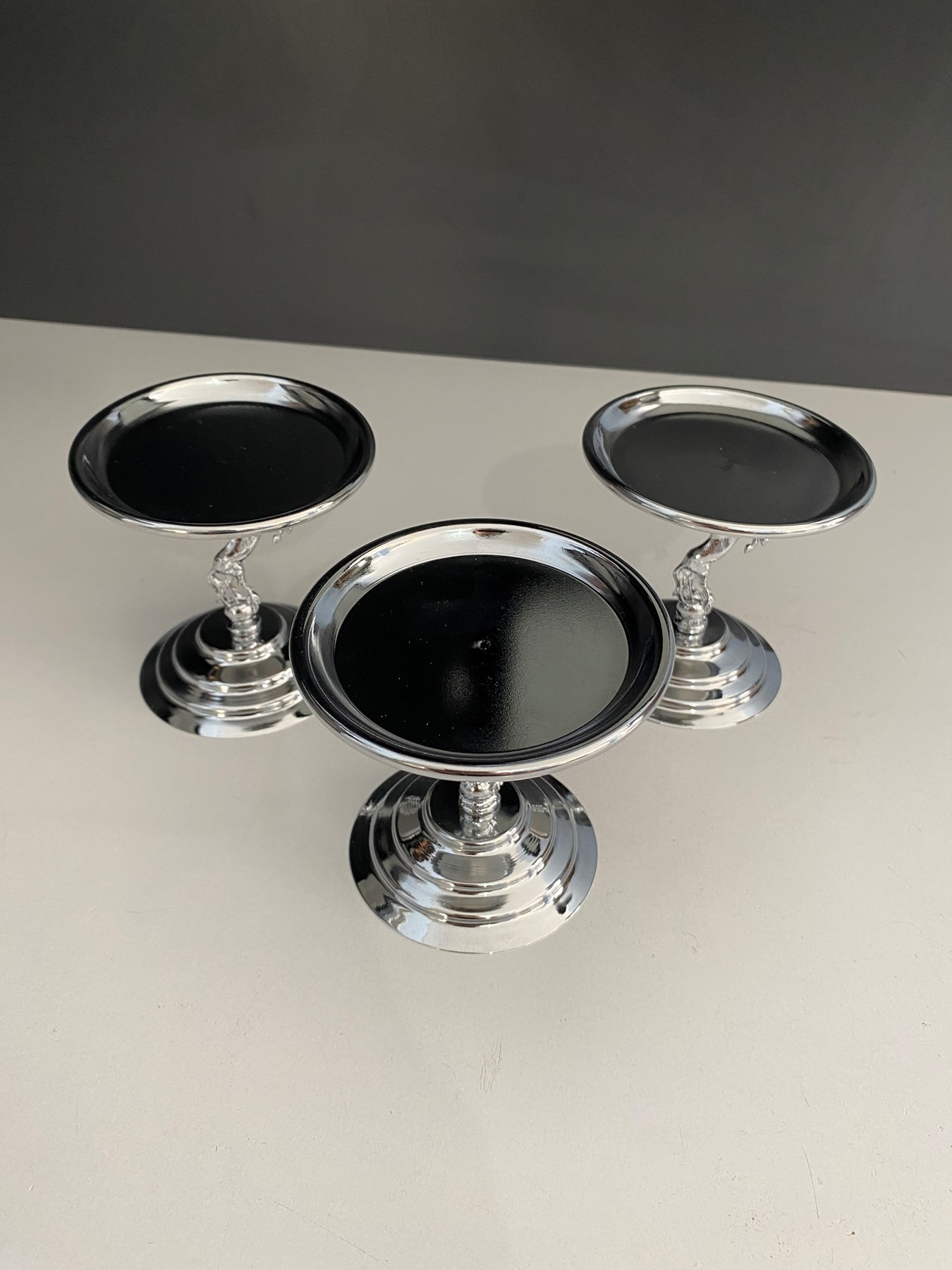 3'lü Atlı Gümüş Lokumluk, Çay ve Kahve Yanı Sunumluk, Metal Şekerlik, Makaronluk