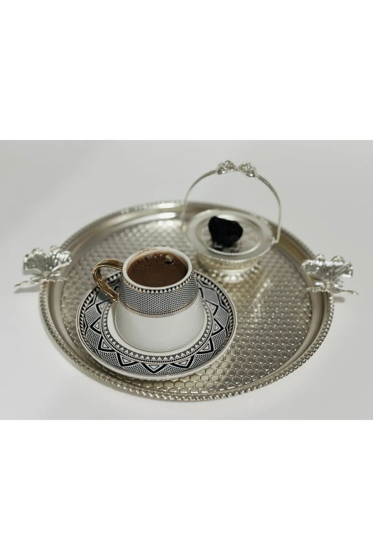 6'lı Gümüş Kurdele Lokumluk, Çay Ve Kahve Yanı Sunumluk, Metal Şekerlik, Makaronluk