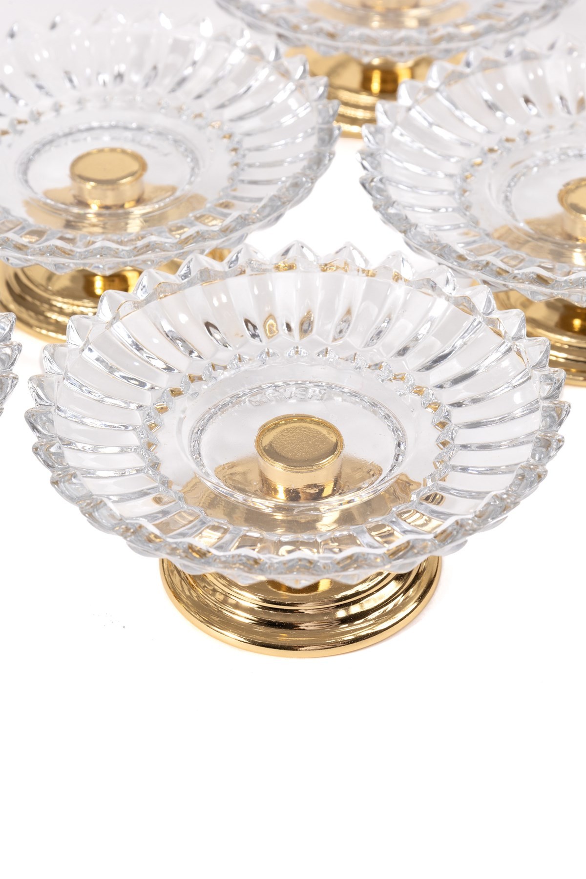 6'lı Mini Gold Metal Ayaklı Camlı Lokumluk, Kahve Yanı Kurabiye, Kek Ve Pasta Sunumluk, Şekerlik