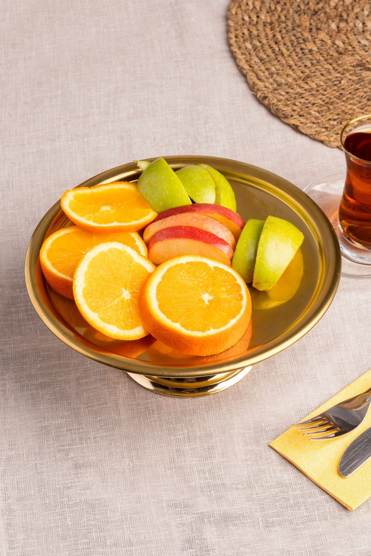 Gold Yuvarlak, Ayaklı Şık Kek, Pasta, Kurabiye ve Tatlı Servis Sunum Standı
