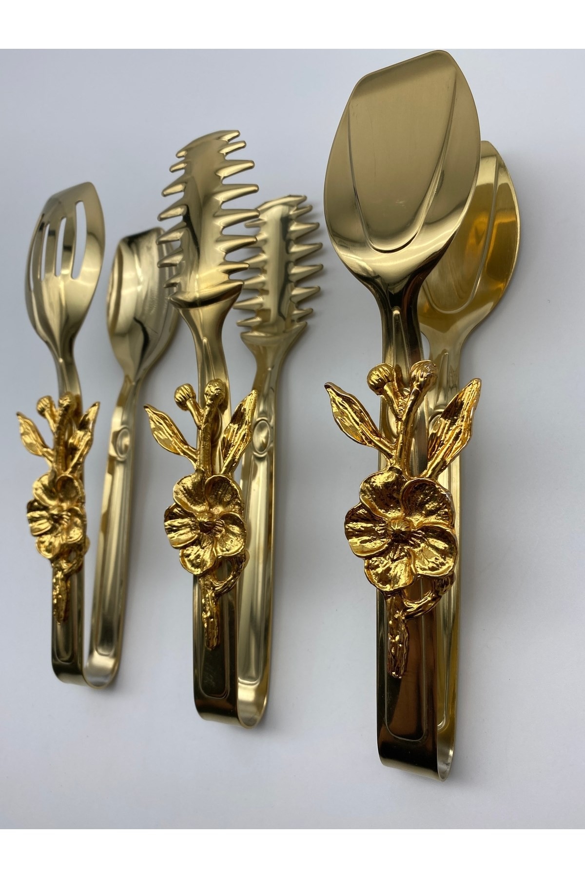 Japon Güllü Gold Salata, Makarna ve Pasta Servis Sunum Maşası, Paslanmaz Çelik 18/10 Yemek Maşası