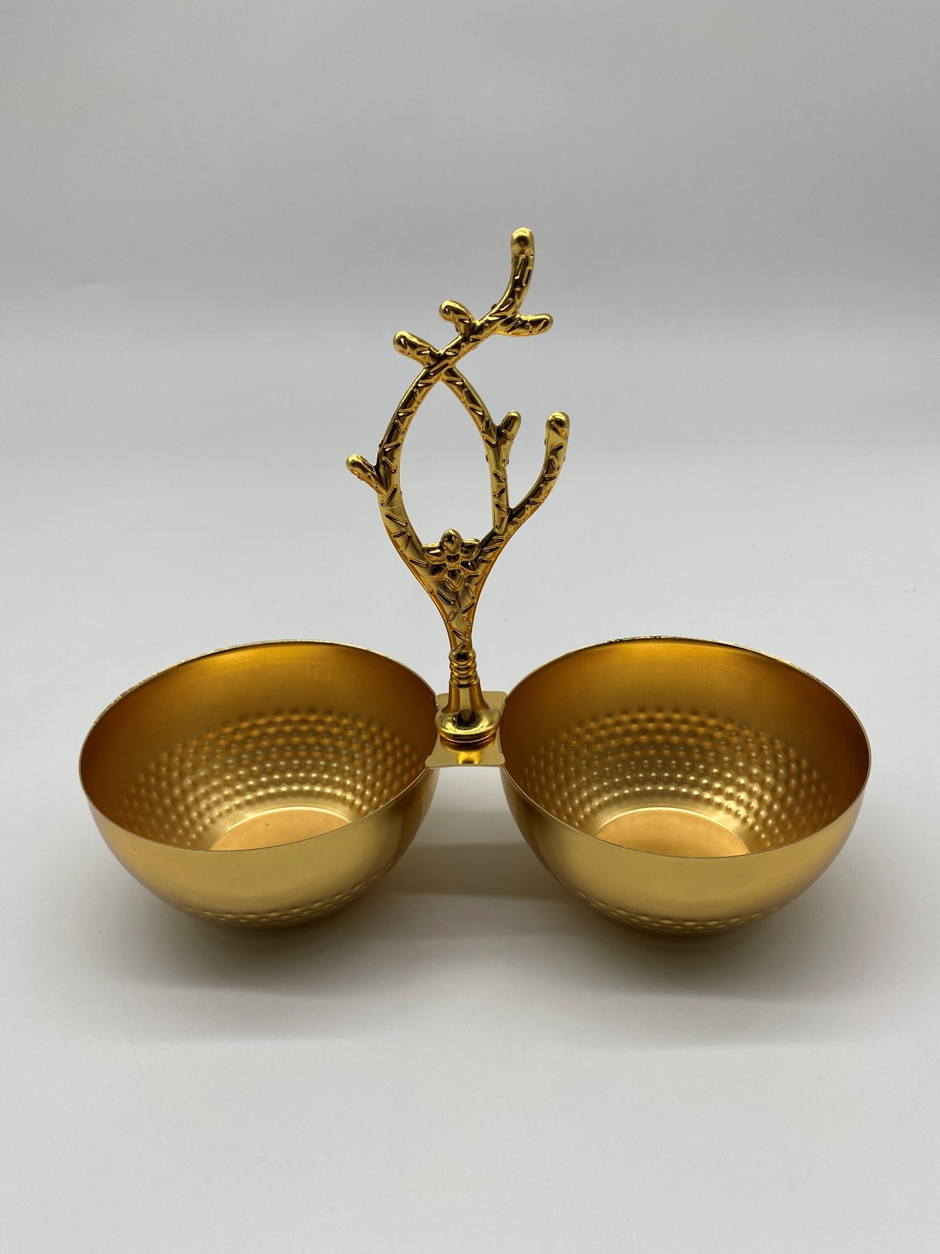 2 Bölmeli Gold Metal Çerezlik, Altın Dallı Çerez Tabağı