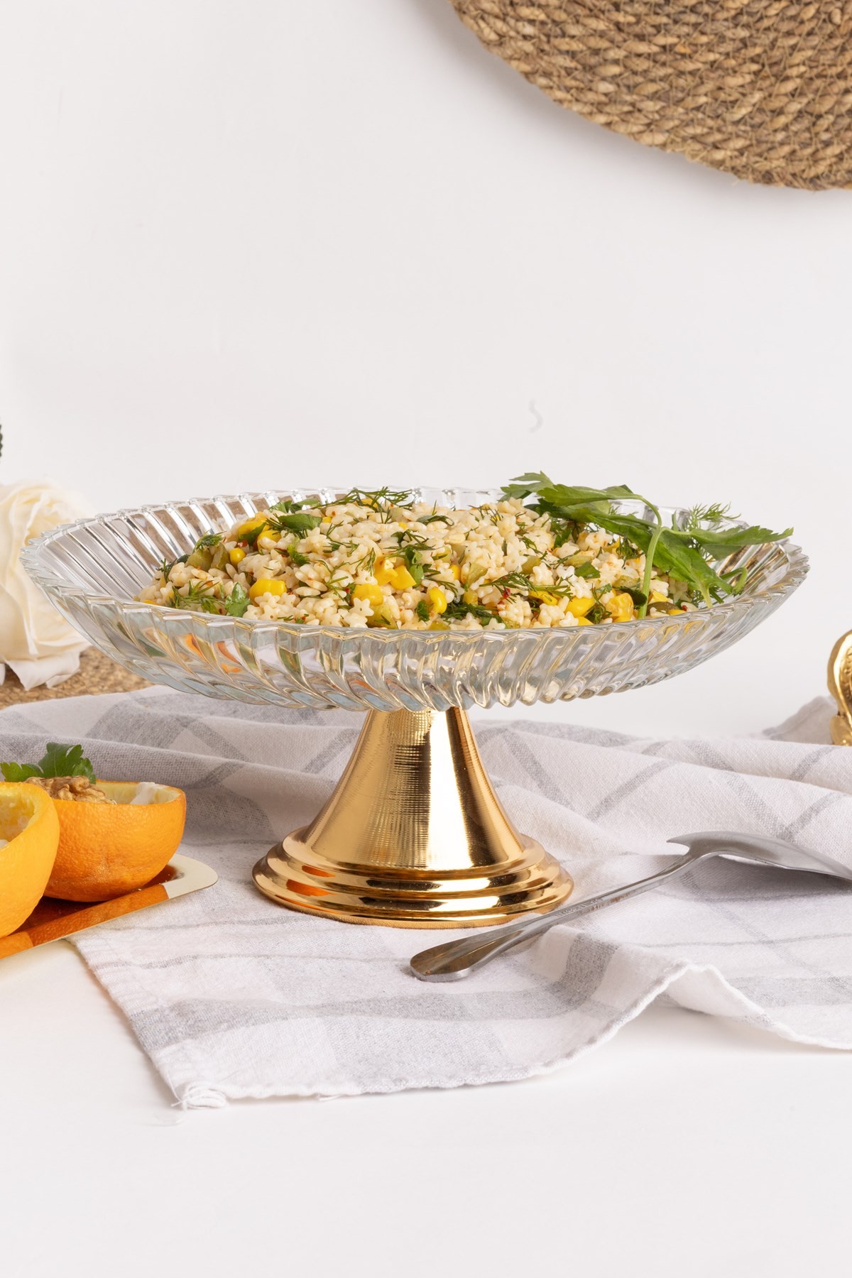 Gold Ayaklı Elips Cam Sunumluk Kase, Sarma, Dolma, Salata, Meyve, ve Pasta Sunum Stantı, Çeyizlik