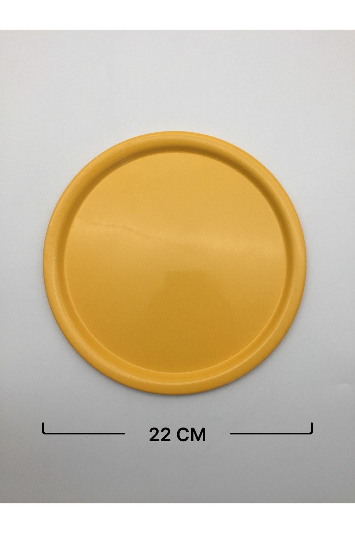 6'lı Sarı Yuvarlak Metal Tepsi, Tek Kişilik Çay ve Kahve Sunum Tepsisi 22cm