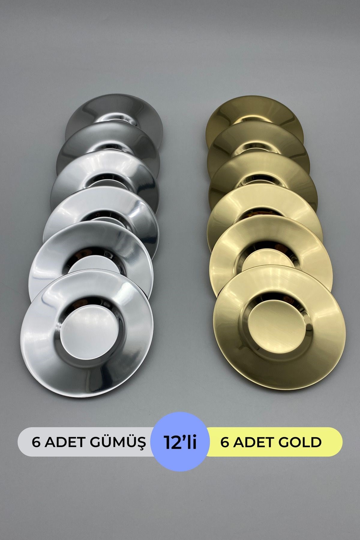 12'li Gold ve Gümüş Paslanmaz Çelik Çay Tabağı Seti PASCT01