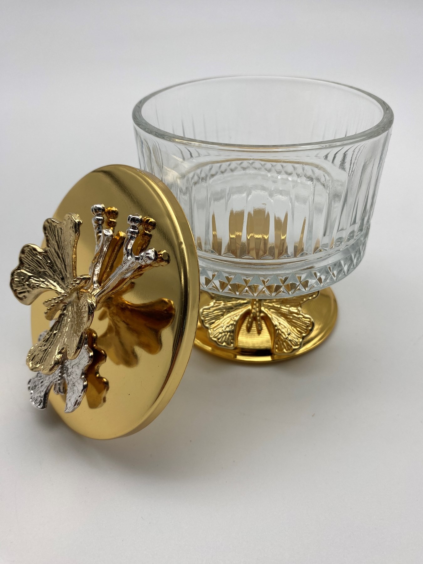 2'li Ayaklı Gold Elysia Cam Magnolia Kasesi, Kelebek Kapaklı Dondurmalık, Şekerlik, Çerezlik