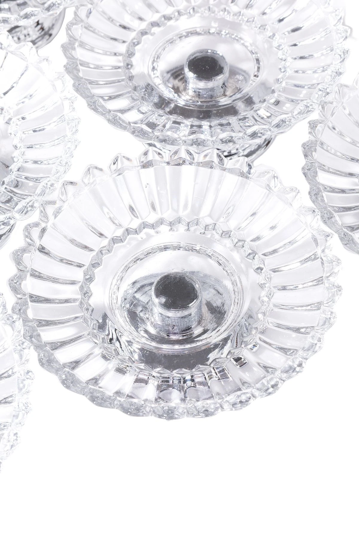 6'lı Mini Gümüş Metal Ayaklı Camlı Lokumluk, Kahve Yanı Kurabiye, Kek Ve Pasta Sunumluk, Makaronluk