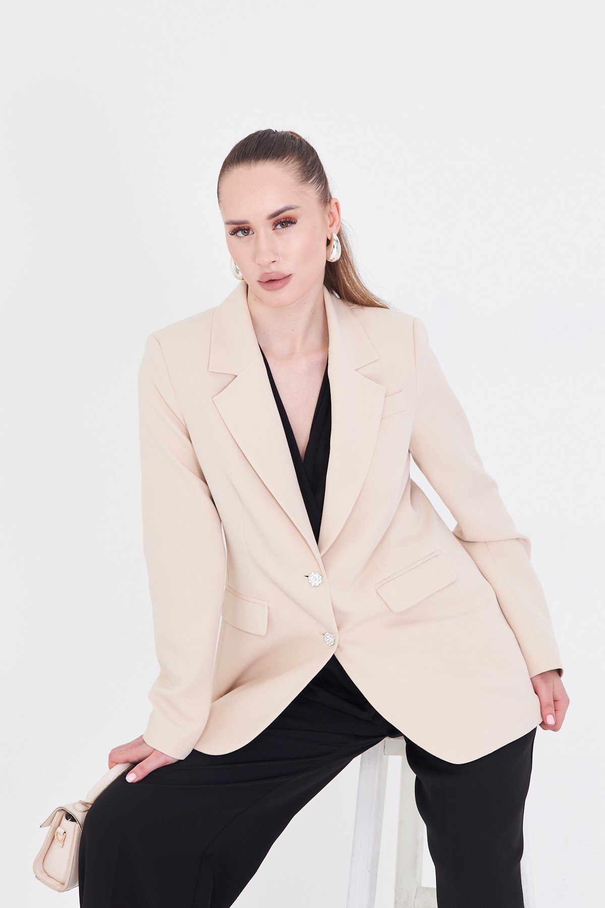Şifon Pilise Detaylı Blazer - Bej