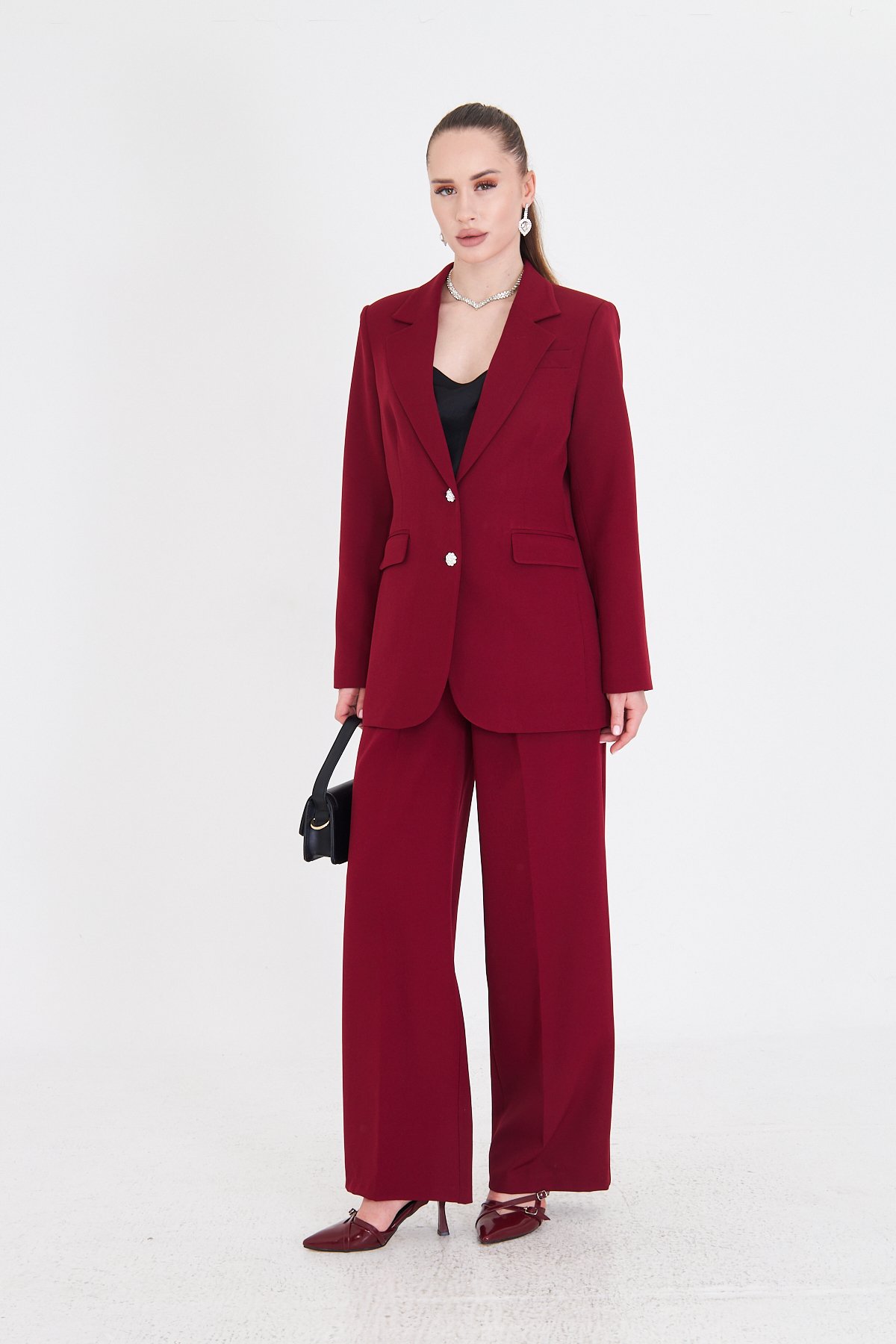 Şifon Pilise Detaylı Blazer - Bordo